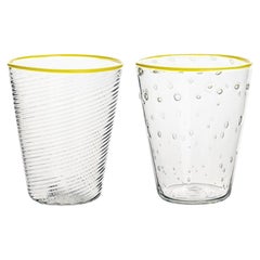Set di 2 bicchieri in vetro di Murano Ultraleggero con bordo giallo