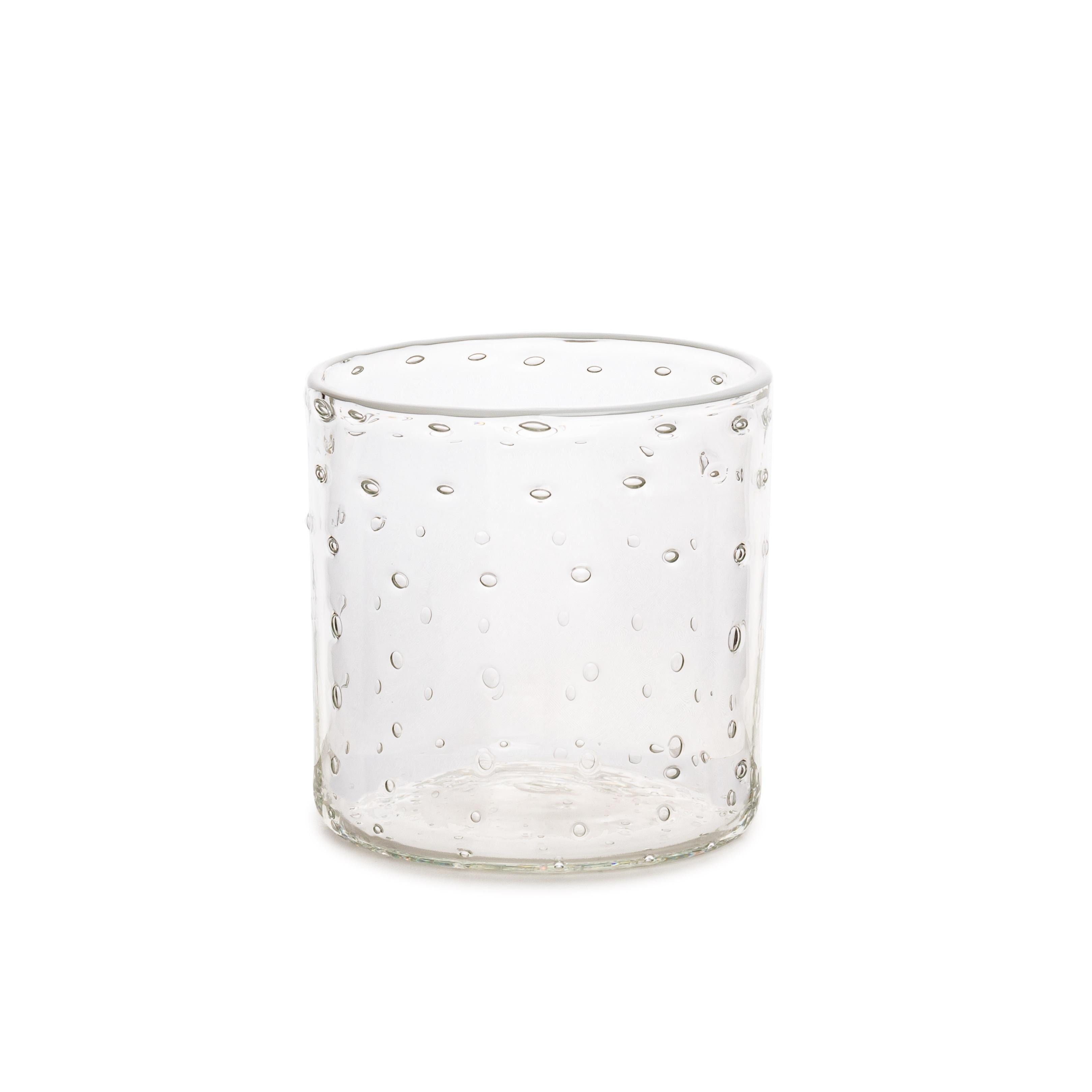 Juego de 3 Vasos Burbuja de Cristal de Murano Ultraligero con Borde Blanco Hecho a mano en venta