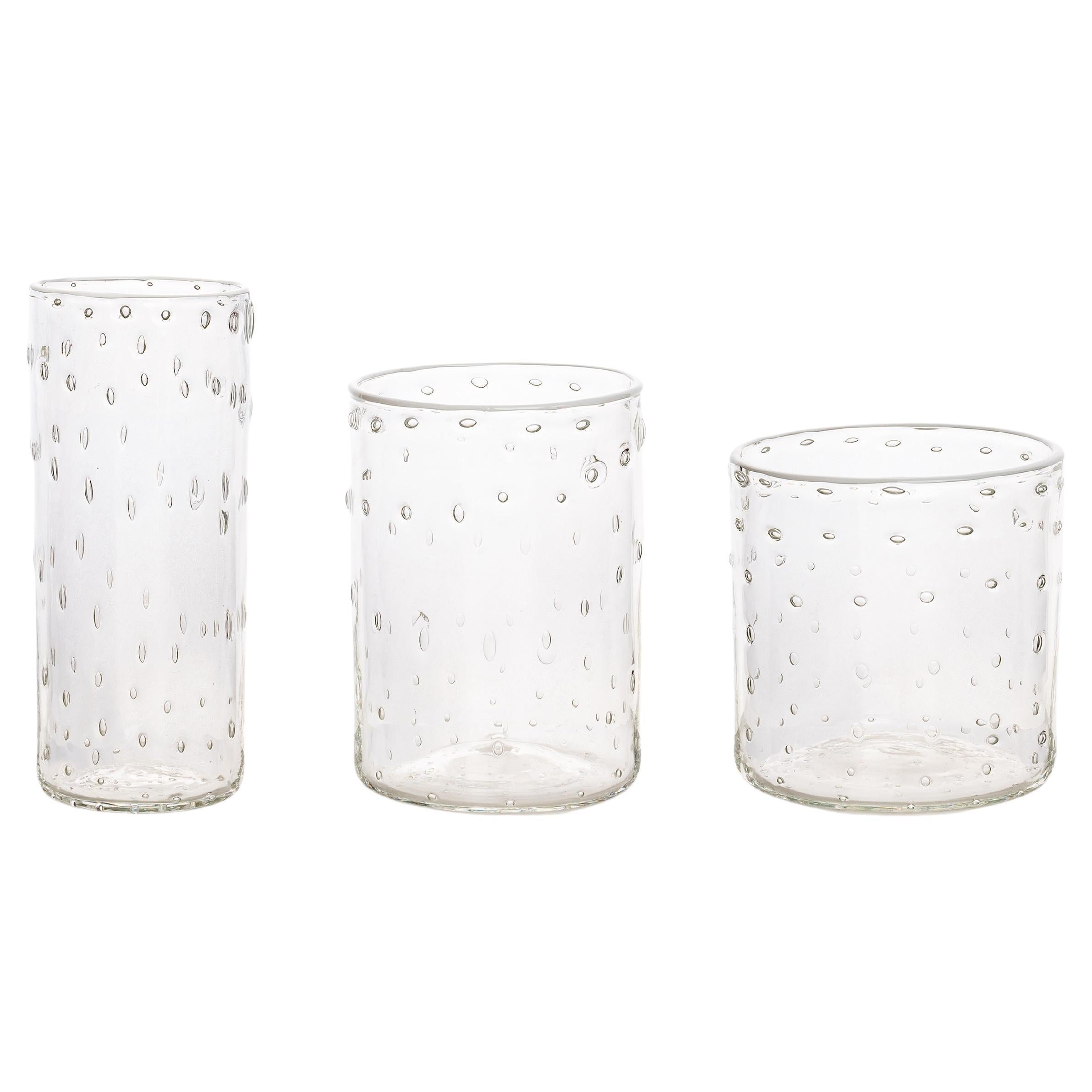 Murano Glass Ultralight Set of 3 Bubble Tumblers with White Rim For Sale