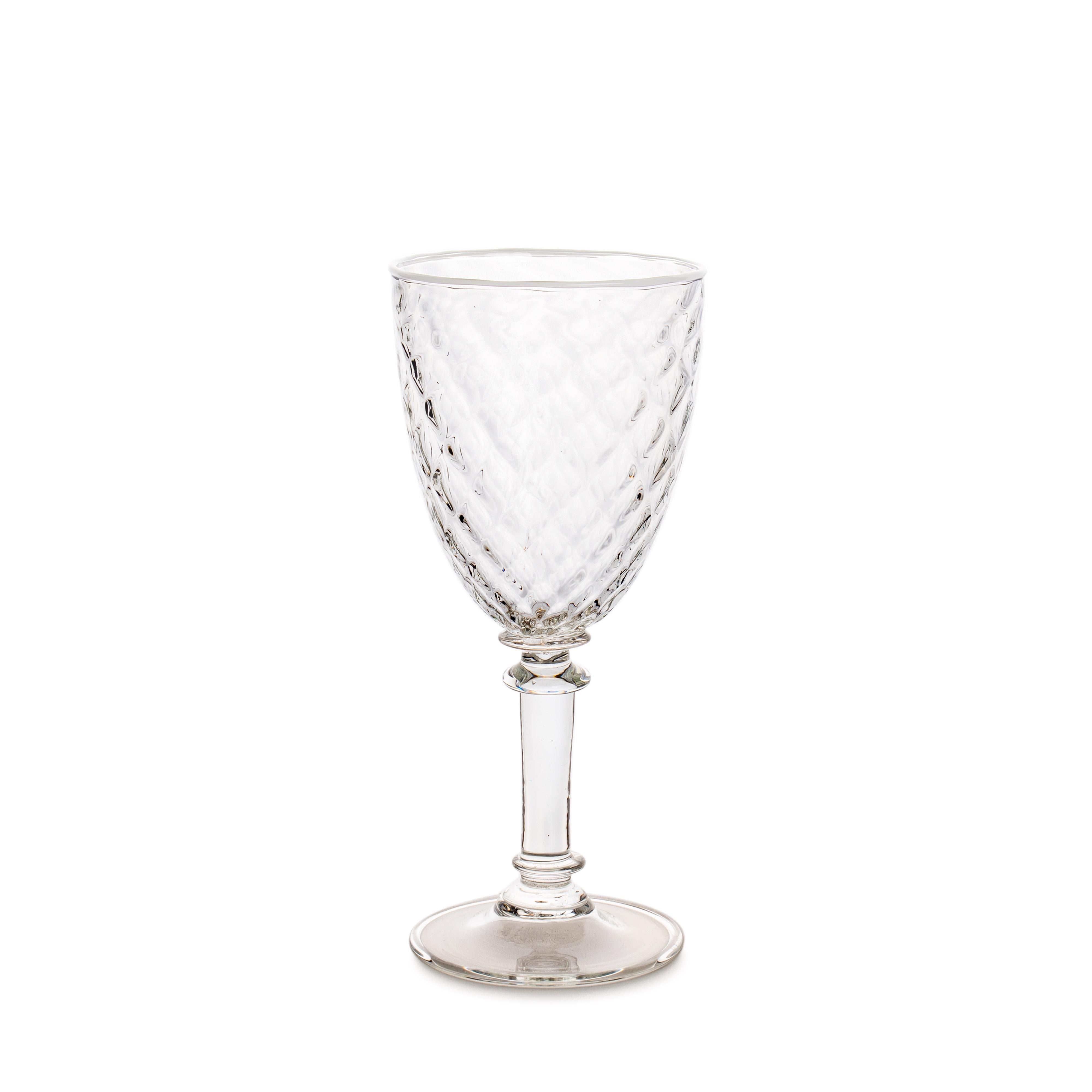 Italian Murano Glass Ultralight Set of 3 Mixed-Texture Goblets with White Rim For Sale
