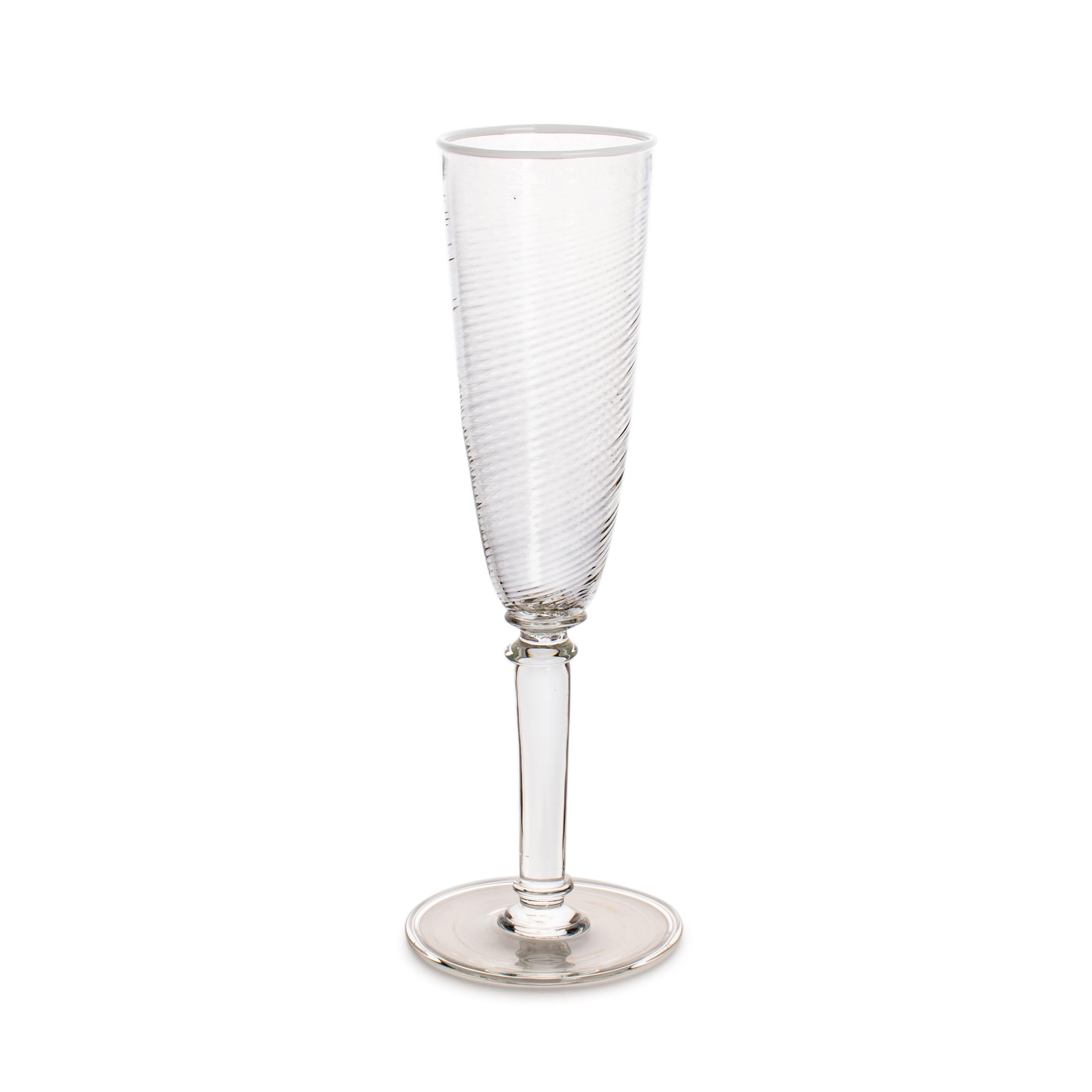 Hand-Crafted Murano Glass Ultralight Set of 3 Mixed-Texture Goblets with White Rim For Sale