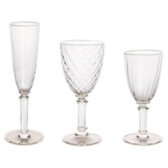 Murano Glass Ultralight Set of 3 Mixed-Texture Goblets with White Rim