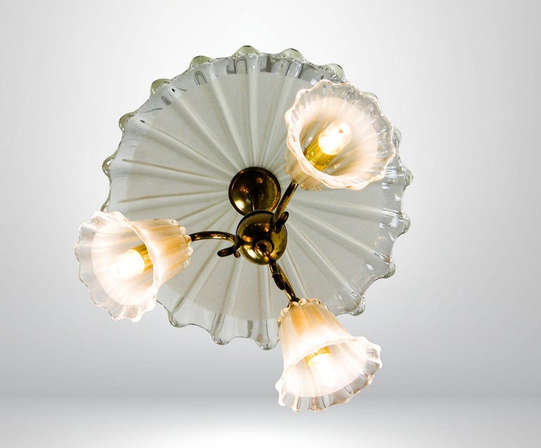 Art Deco Murano Glass Umbrella Chandelier Ceiling Lamp Barovier Toso Attr For Sale