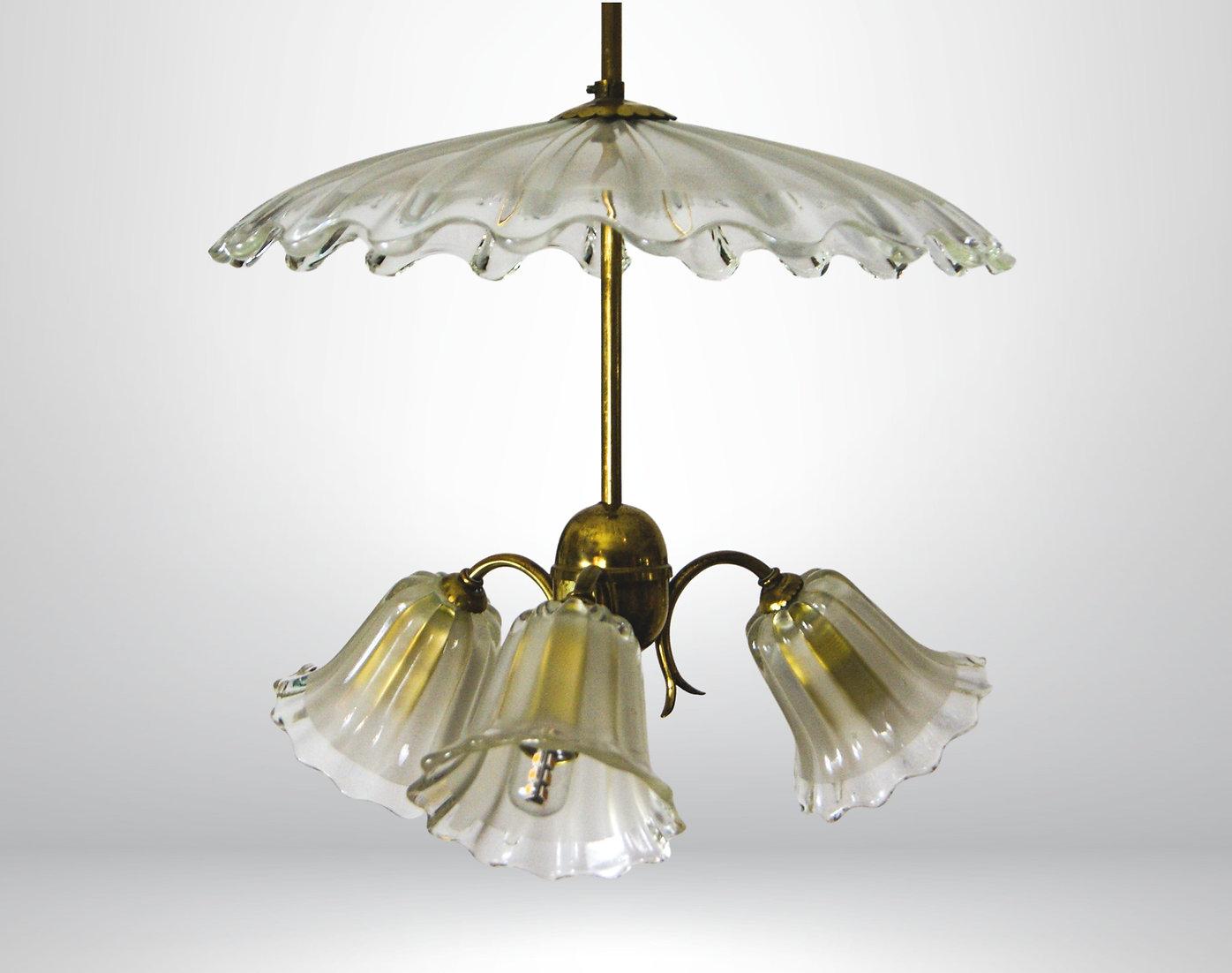 Other Murano Glass Umbrella Chandelier Ceiling Lamp Barovier Toso Attr For Sale