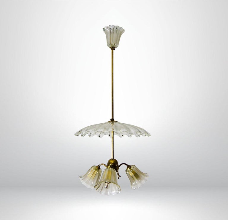 Murano Glass Umbrella Chandelier Ceiling Lamp Barovier Toso Attr In Good Condition For Sale In Torquay, GB
