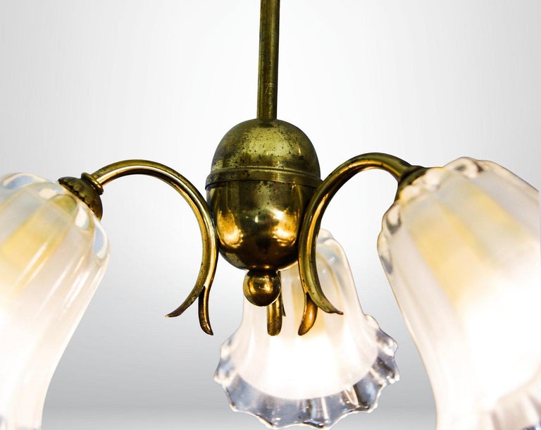 20th Century Murano Glass Umbrella Chandelier Ceiling Lamp Barovier Toso Attr For Sale