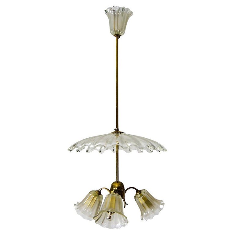 Murano Glass Umbrella Chandelier Ceiling Lamp Barovier Toso Attr For Sale