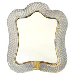 Murano Glass Vanity Mirror by Barovier and Toso, Brass Frame, Italy, 1940s