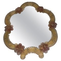 Murano Glass Vanity Mirror Pink Flowers circa 1960s Italy Venetian, Venice