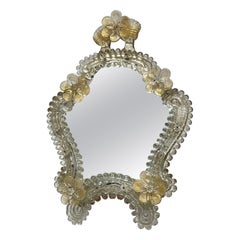 Specchio da toilette in vetro di Murano con fiori a scaglie d'oro 1950s Italia, Venezia