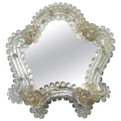 Murano Glass Vanity Wall Mirror gold flake Flowers, circa 1960s, Italy, Venice