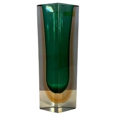 Murano glass vase, 1960s, yellow green submerged technique