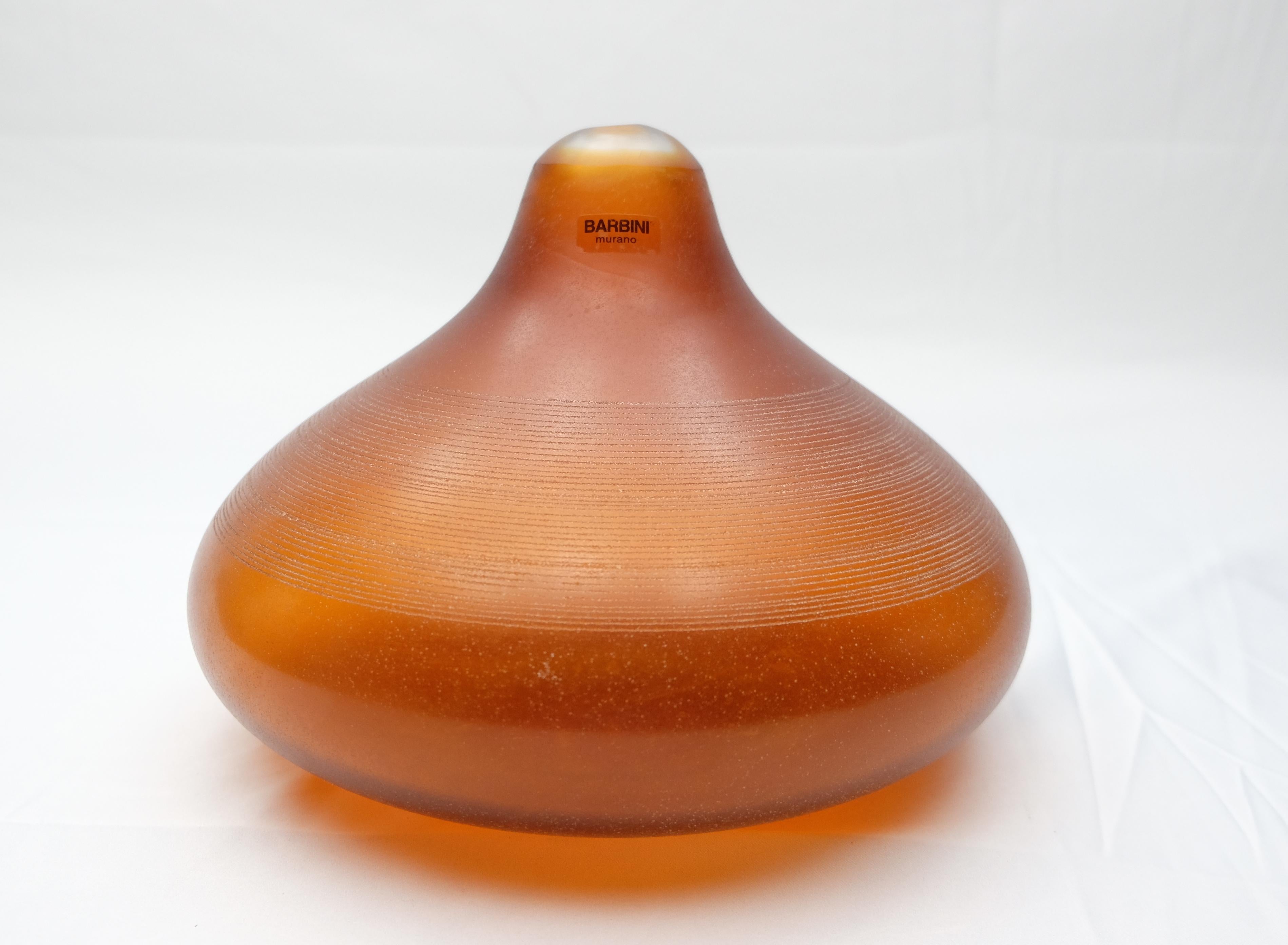 Modern Murano Glass Vase by Barbini, Amber Round Single Stem Blown For Sale
