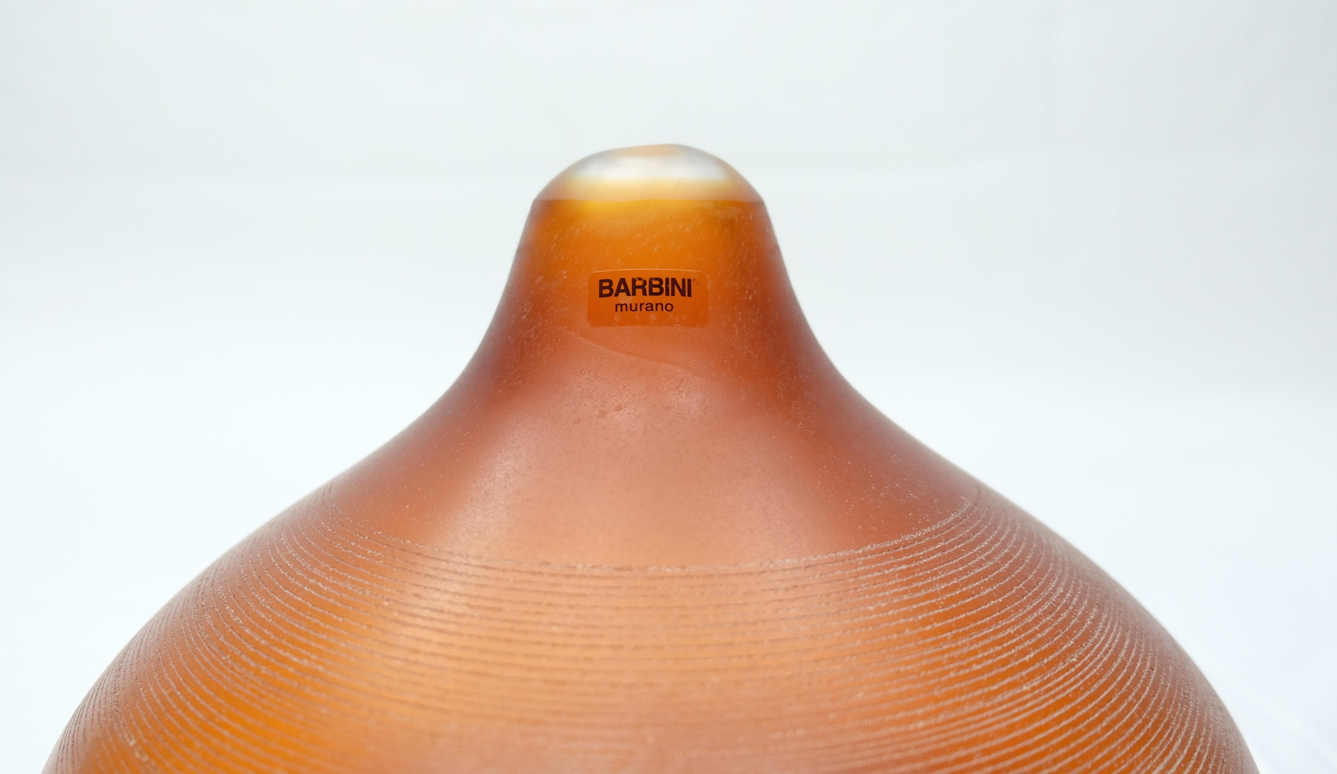 Murano Glass Vase by Barbini, Amber Round Single Stem Blown In Excellent Condition For Sale In Miami, FL