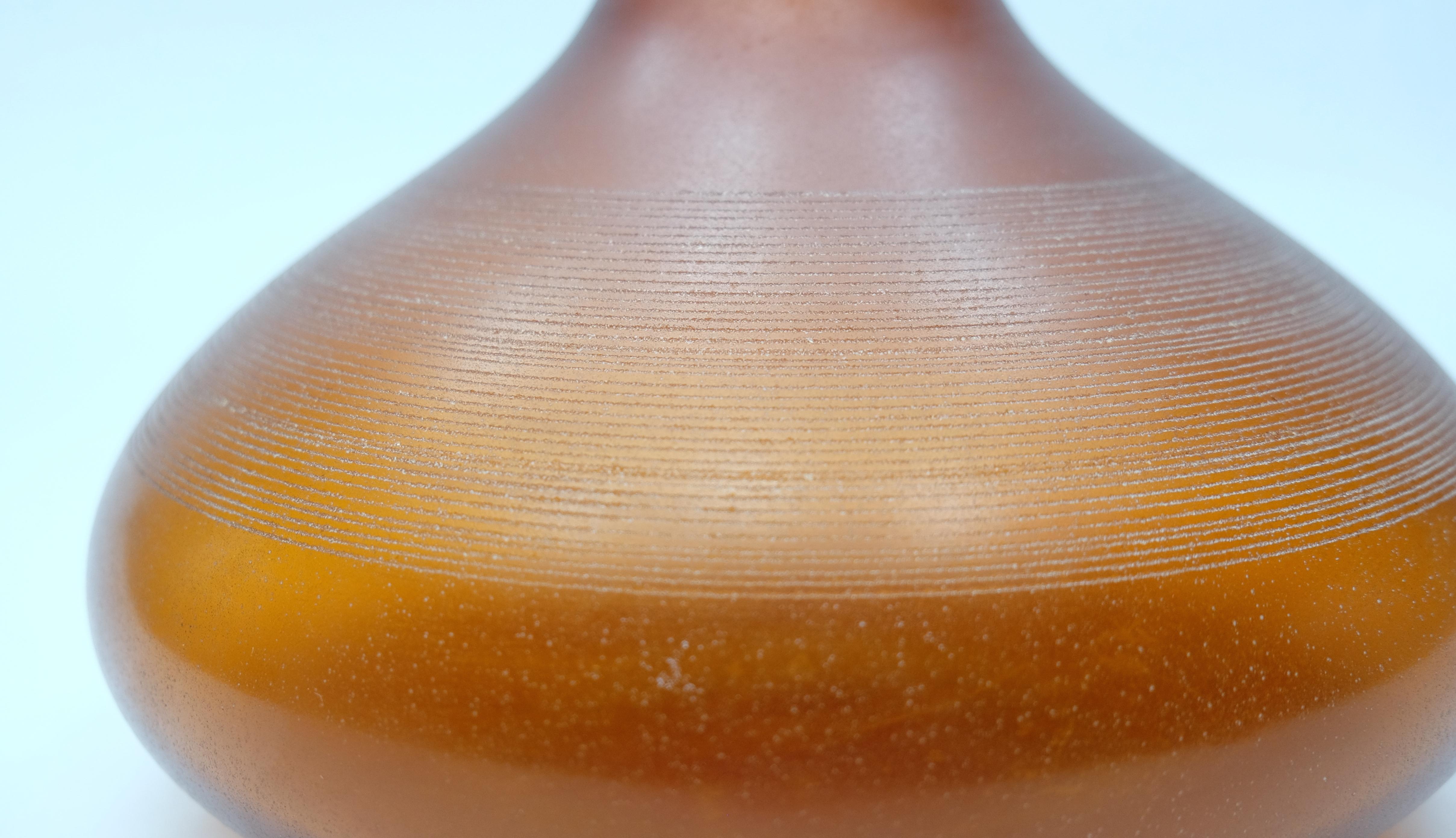 Contemporary Murano Glass Vase by Barbini, Amber Round Single Stem Blown For Sale