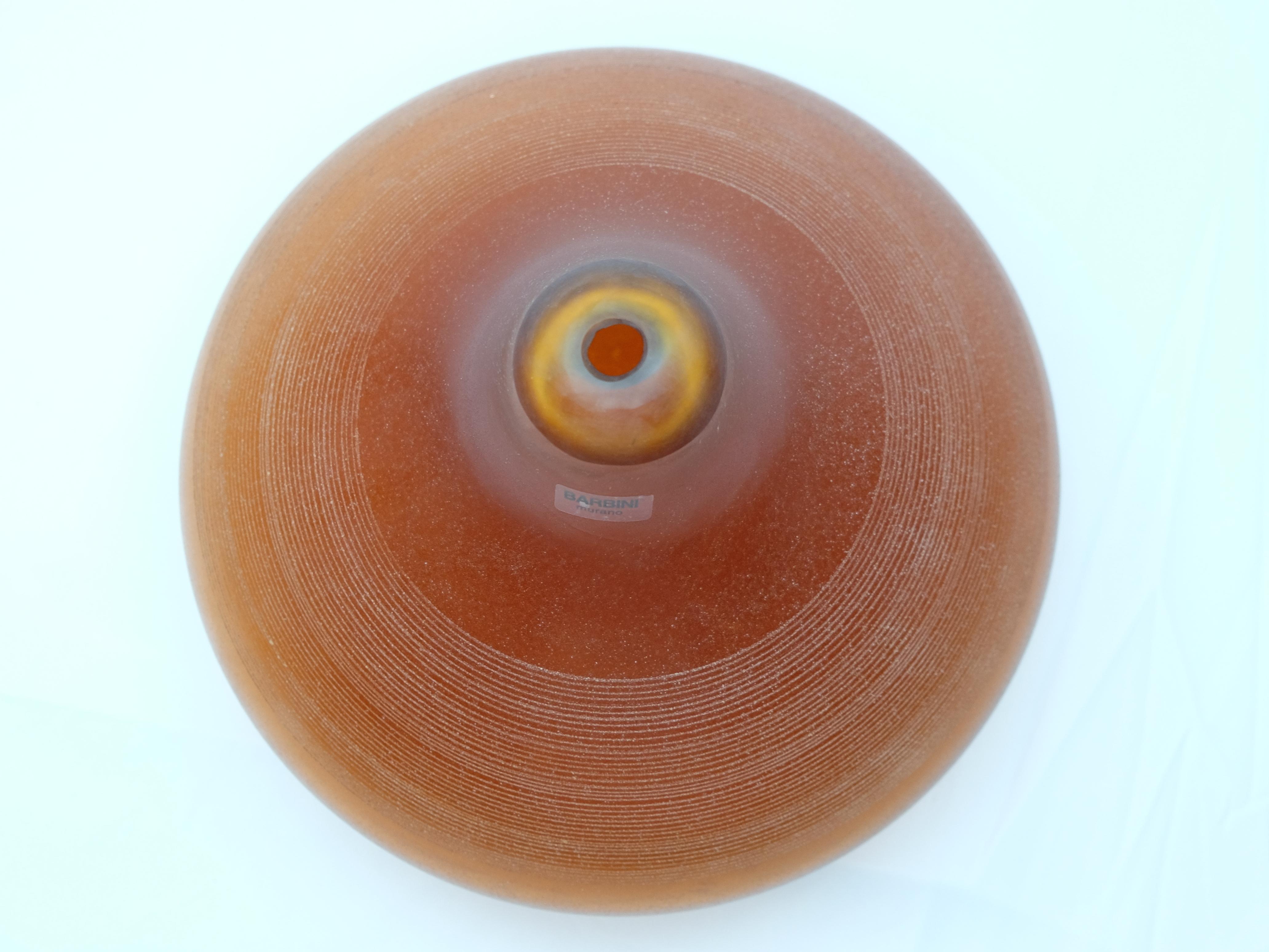 Blown Glass Murano Glass Vase by Barbini, Amber Round Single Stem Blown For Sale