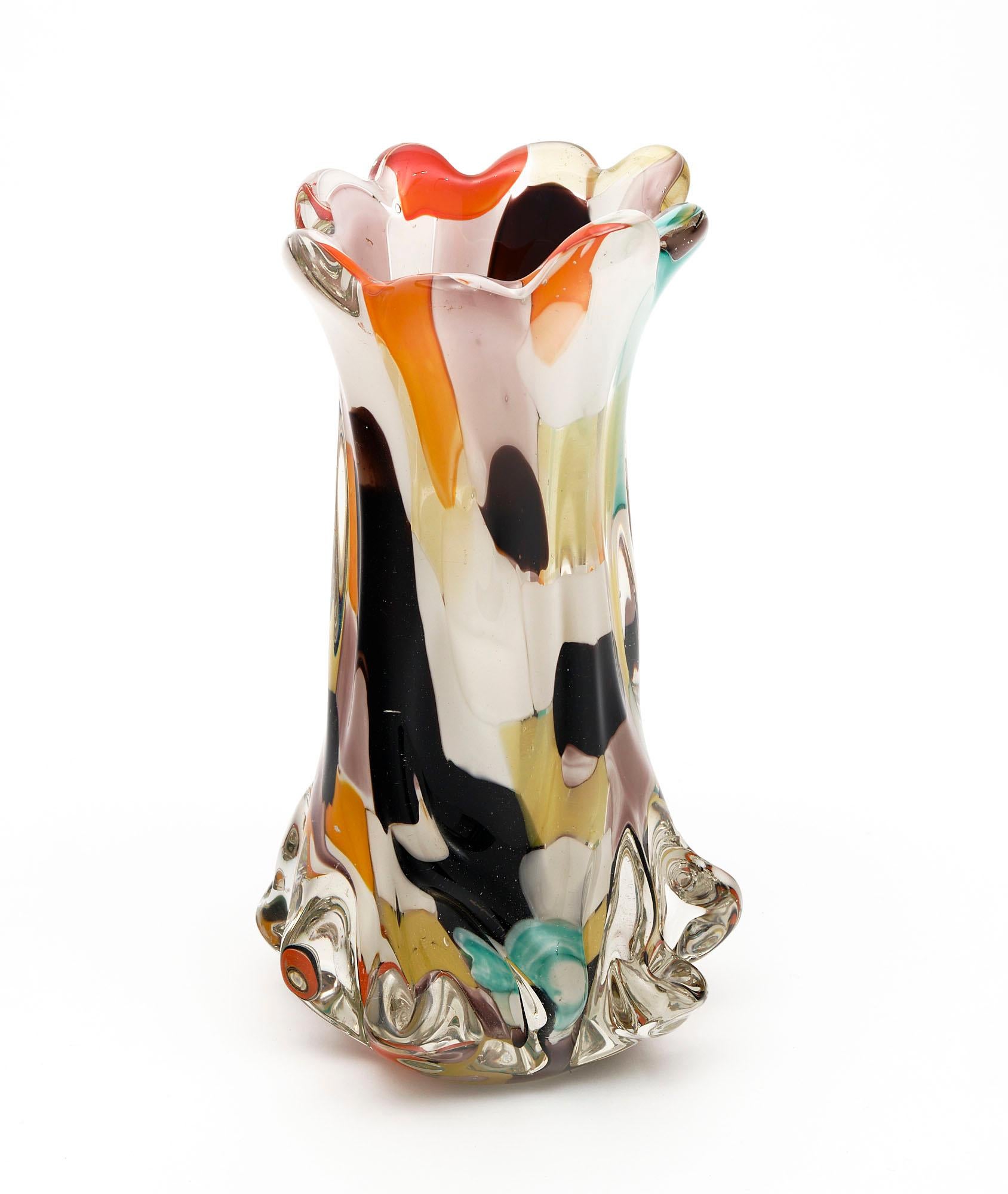 Vase from Murano made with multicolored hand-blown glass by the legendary Cenedese. Striking colors and design!