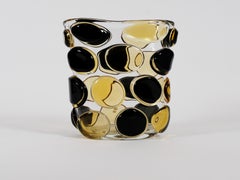 Murano Glass Vase by Enrico Commozzo Blue and Yellow Spheres