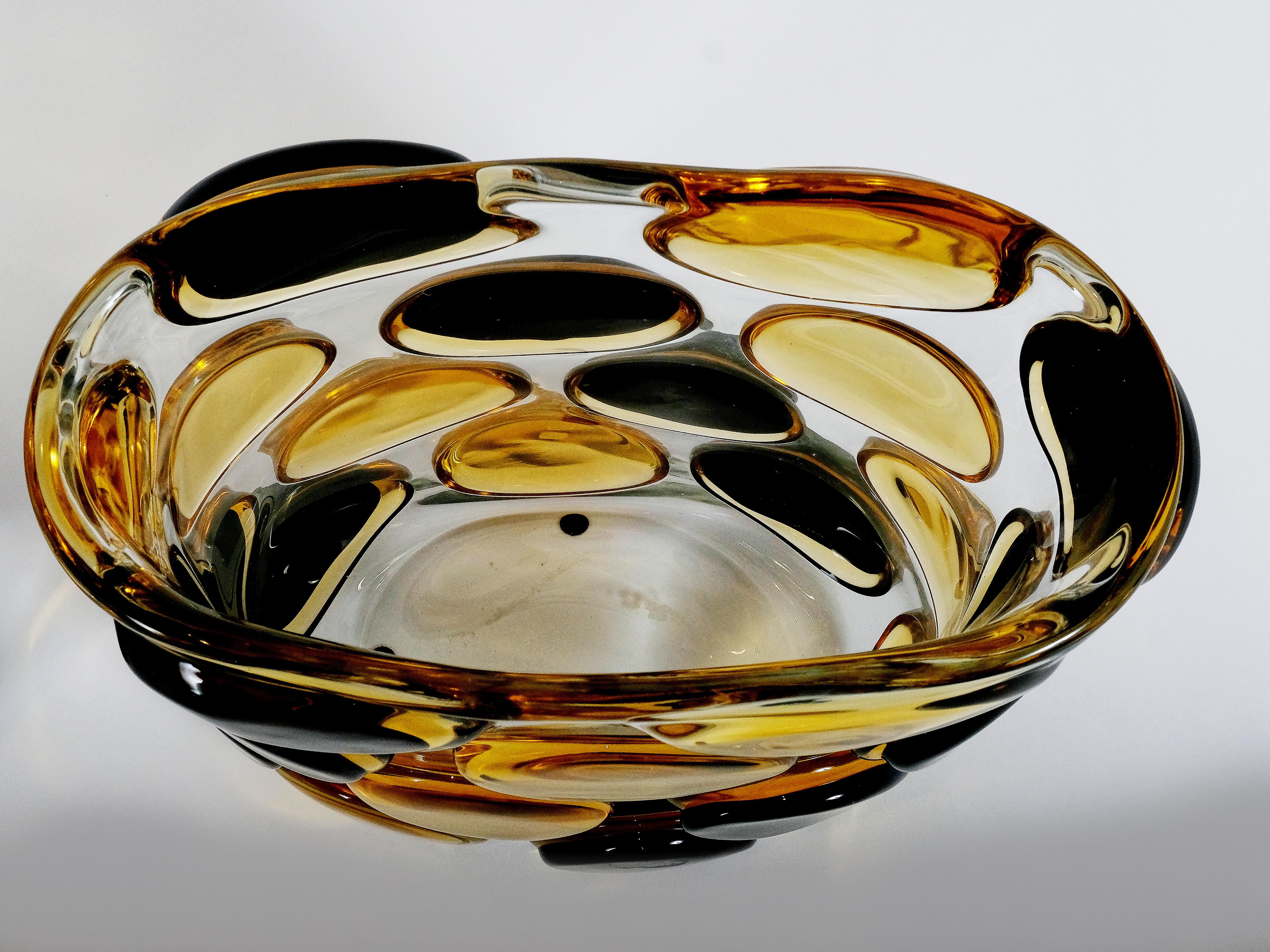 Italian Murano Glass Vase by Enrico Commozzo Blue and Yellow Spheres