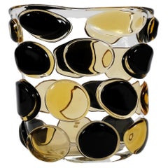 Murano Glass Vase by Enrico Commozzo Blue and Yellow Spheres