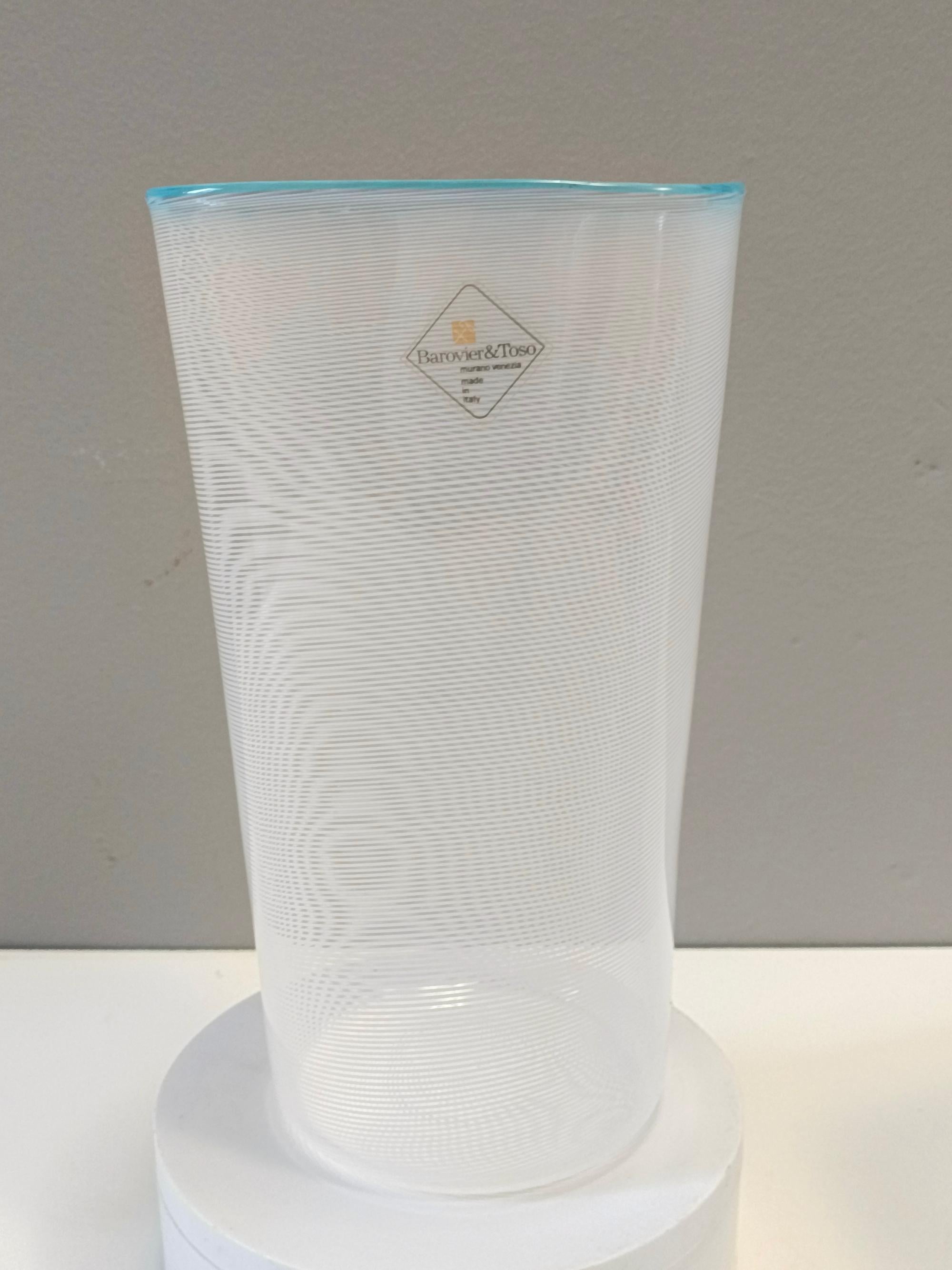 Murano Glass Vase by Ercole Barovier for Barovier & Toso with White Canes, Italy For Sale 4