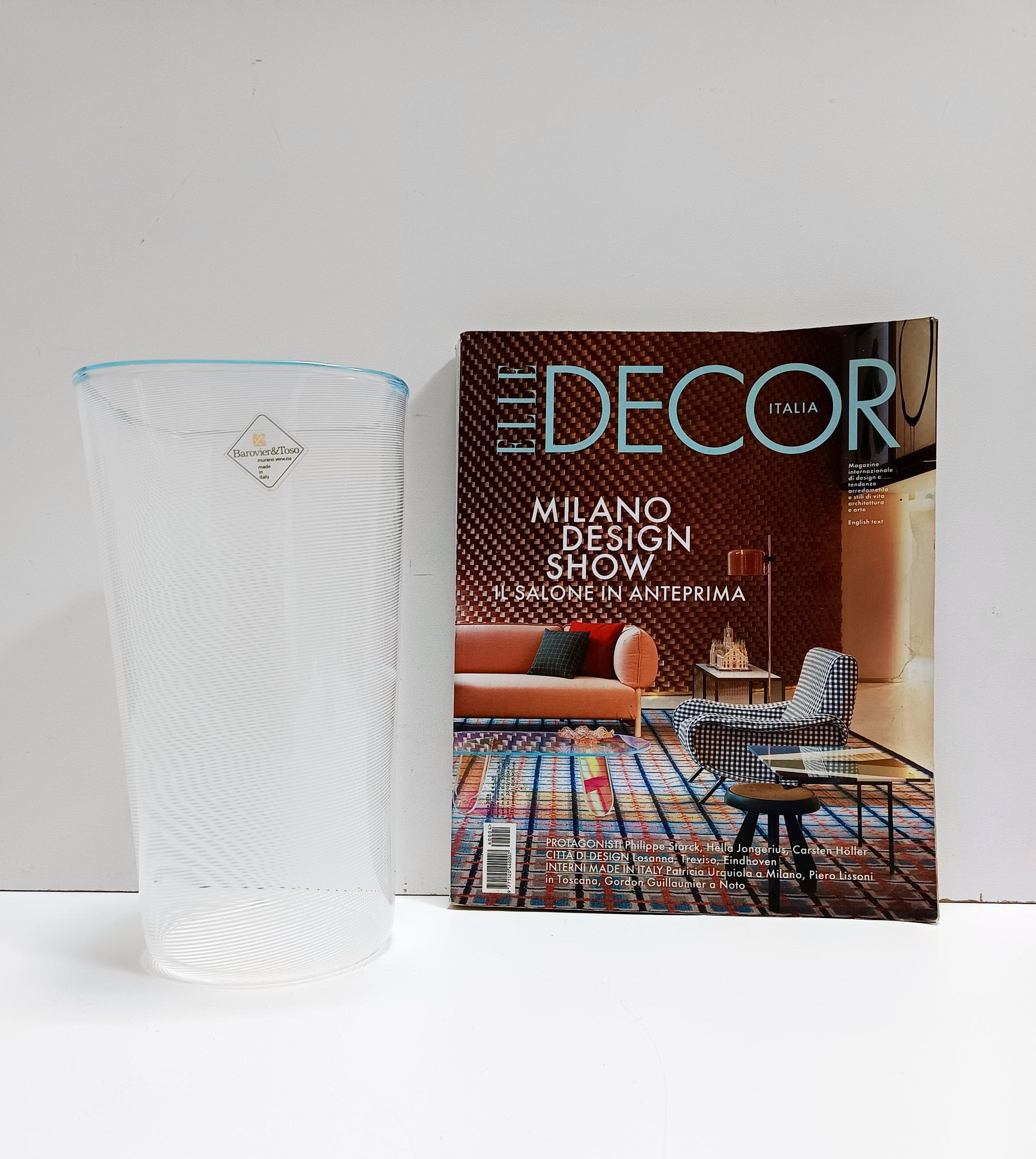 Italian Murano Glass Vase by Ercole Barovier for Barovier & Toso with White Canes, Italy For Sale