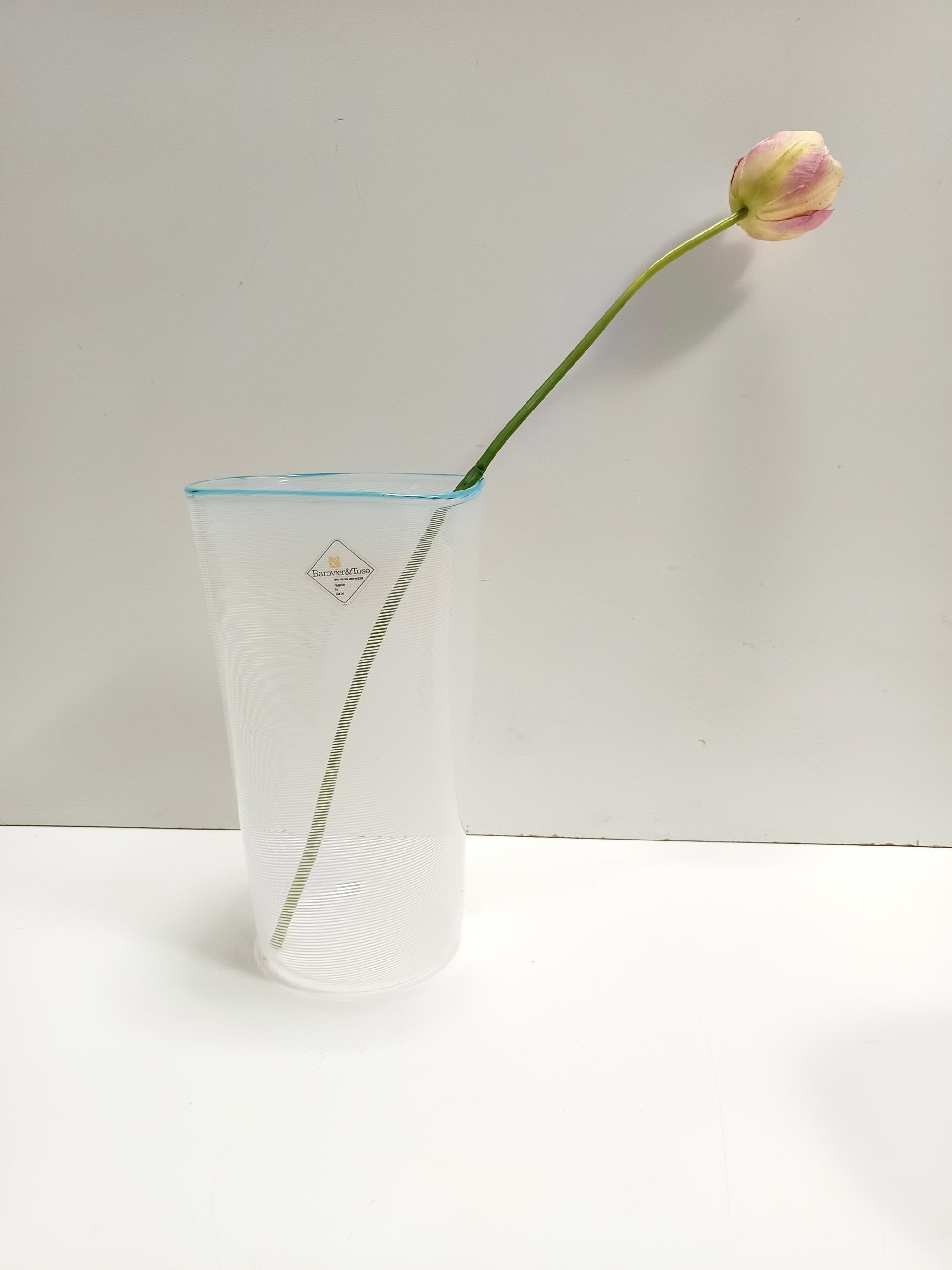 Hand-Crafted Murano Glass Vase by Ercole Barovier for Barovier & Toso with White Canes, Italy For Sale
