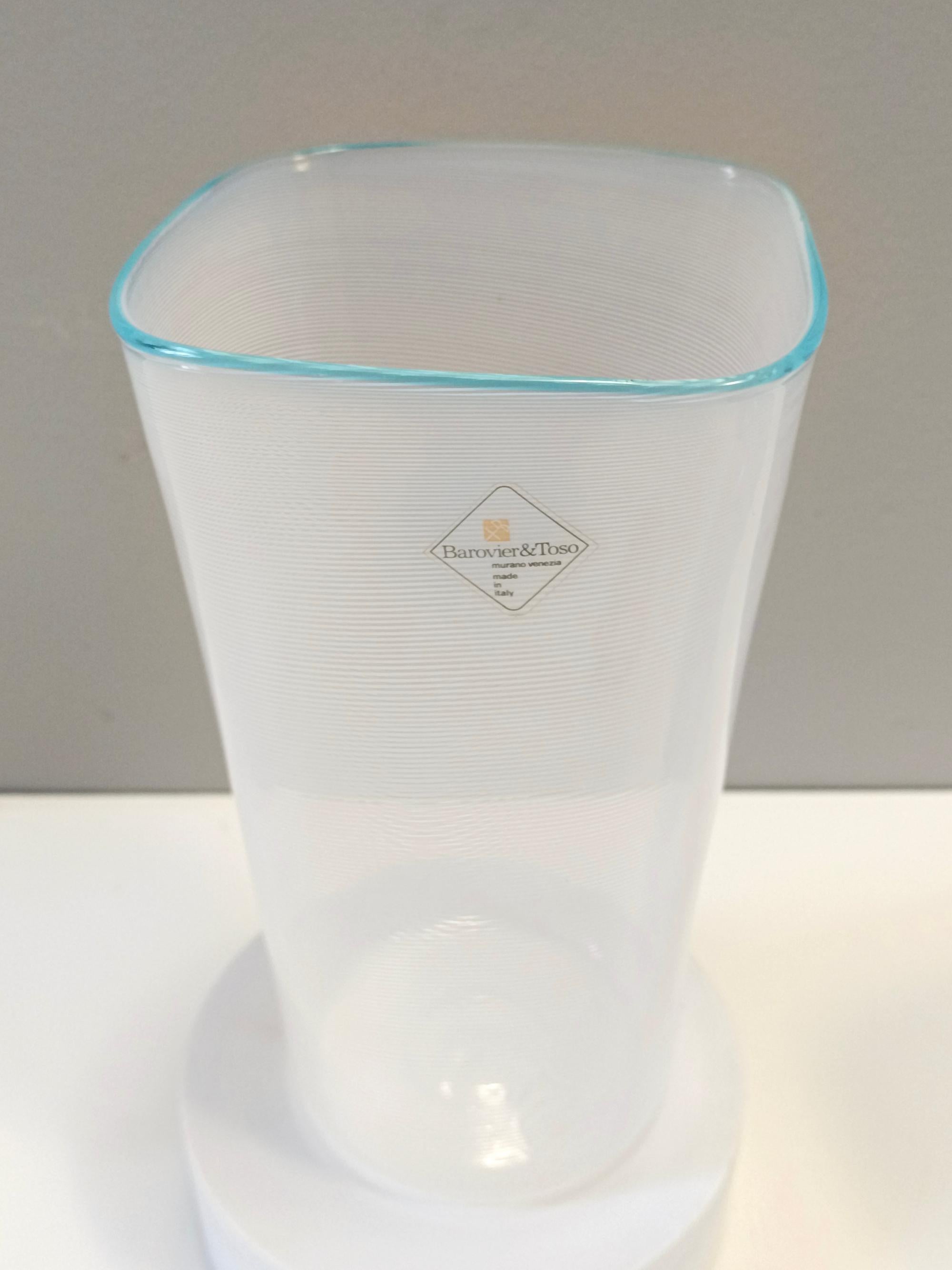 Murano Glass Vase by Ercole Barovier for Barovier & Toso with White Canes, Italy For Sale 1