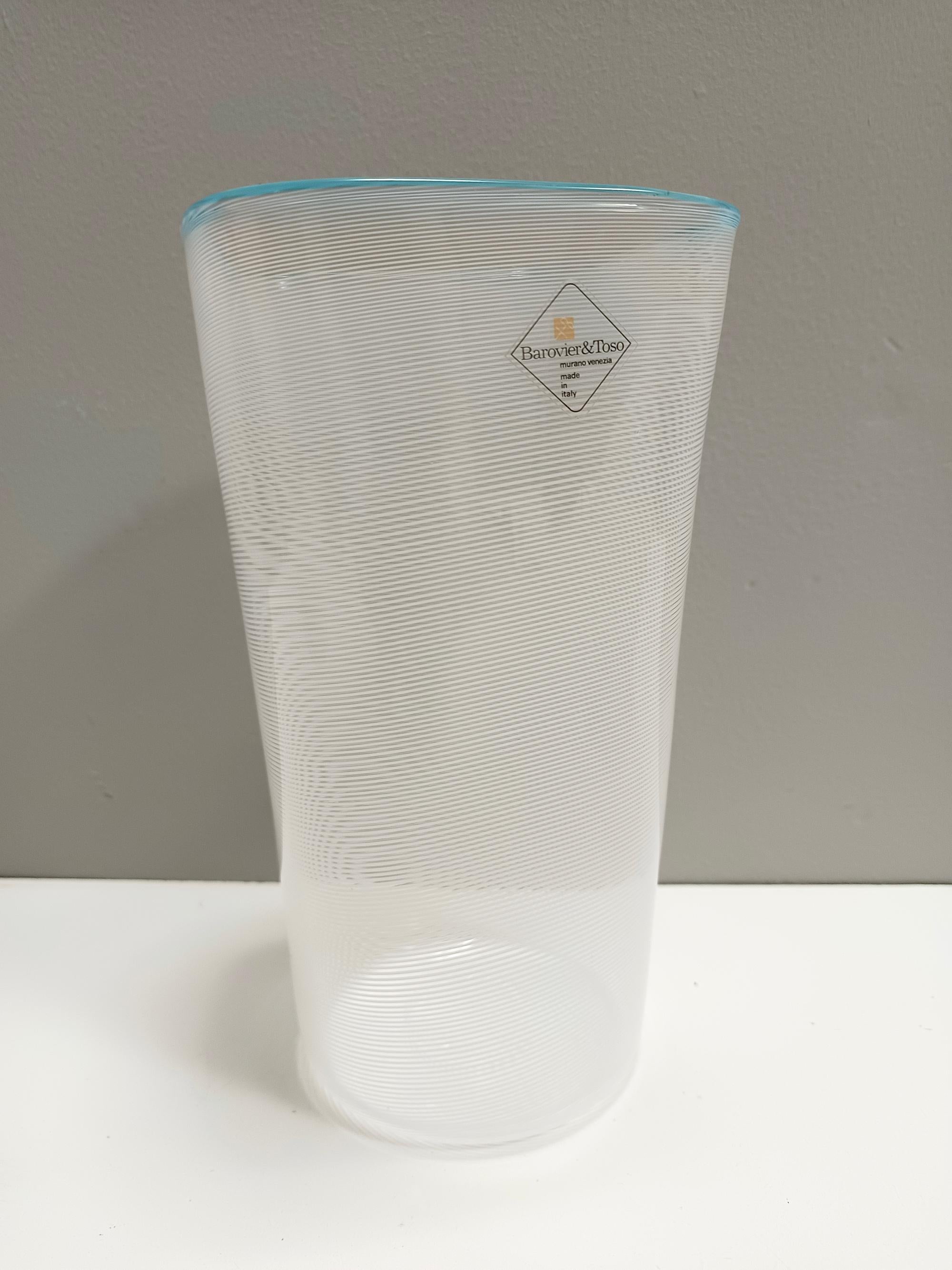 Murano Glass Vase by Ercole Barovier for Barovier & Toso with White Canes, Italy For Sale 2