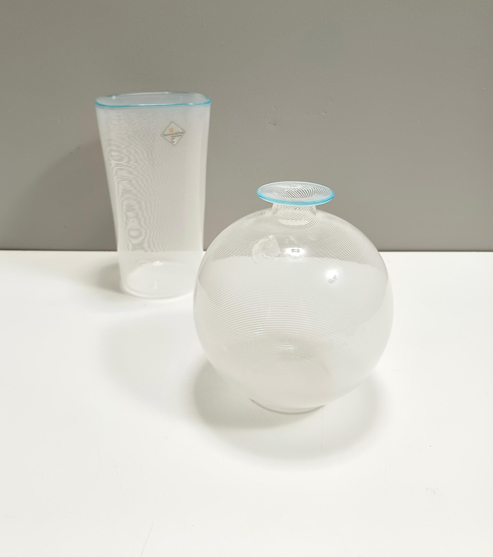 Postmoderno Vaso in vetro di Murano di Ercole Barovier per Barovier&Toso con canne bianche, Italia in vendita