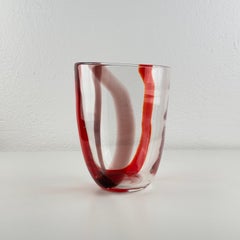Murano Glass Vase by Fulvio Bianconi for A.V. Mazzega, Red & Clear, 1950s