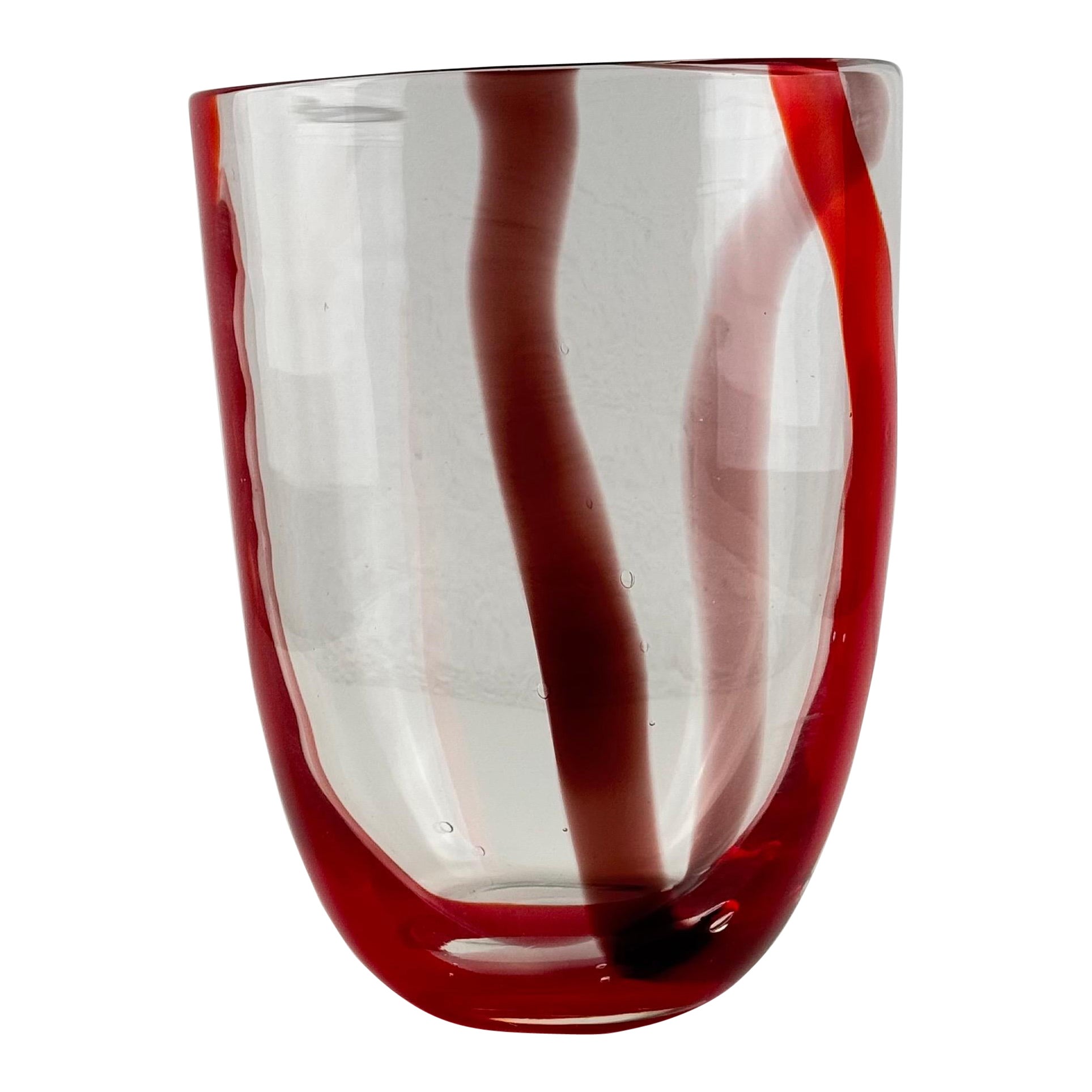 Murano Glass Vase by Fulvio Bianconi for A.V. Mazzega, Red 
Clear, 1950s For Sale