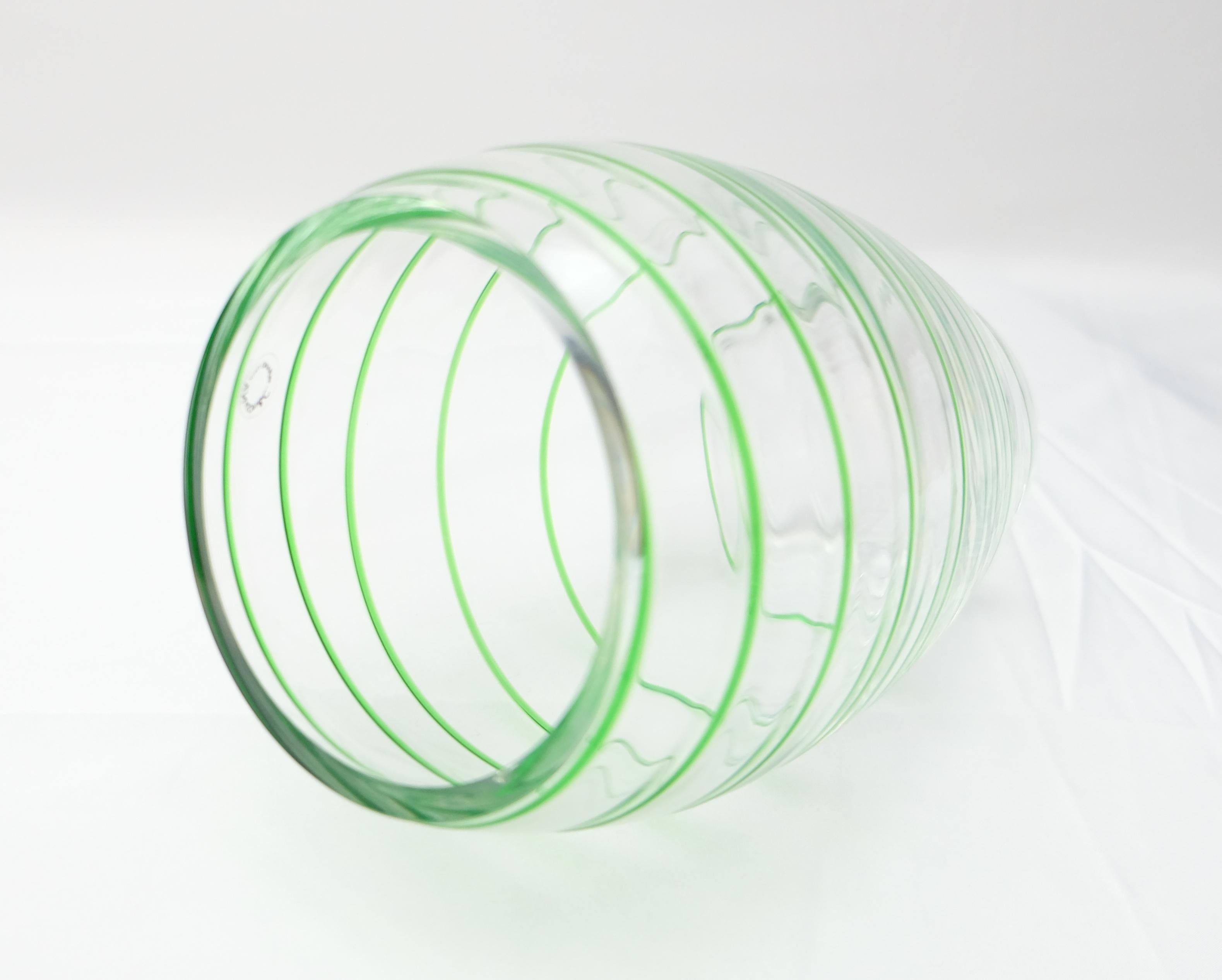 Murano Glass Vase by V. Nason & Co. Italy, Green Swirl Stripe For Sale 4