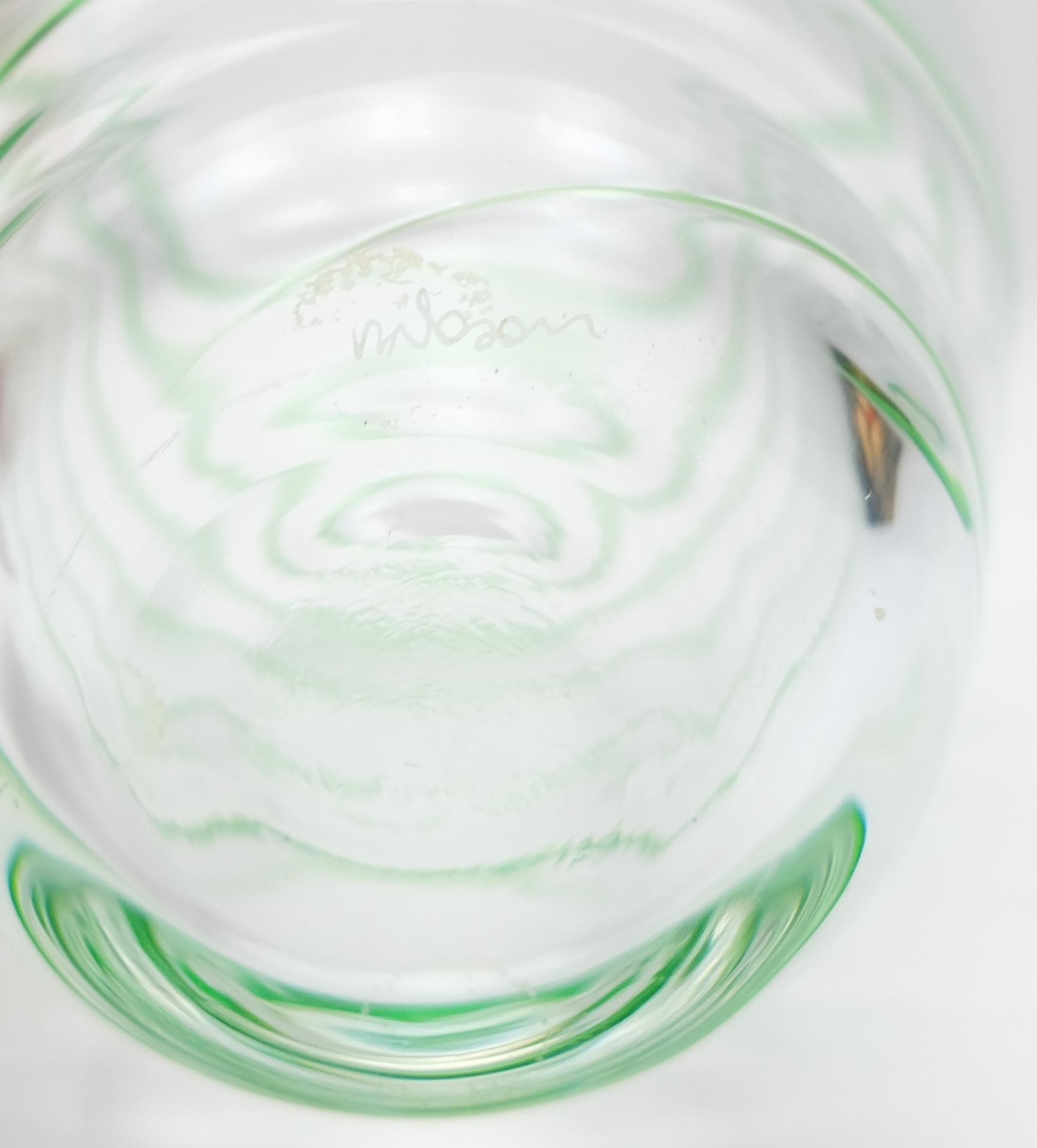 Murano Glass Vase by V. Nason & Co. Italy, Green Swirl Stripe For Sale 7