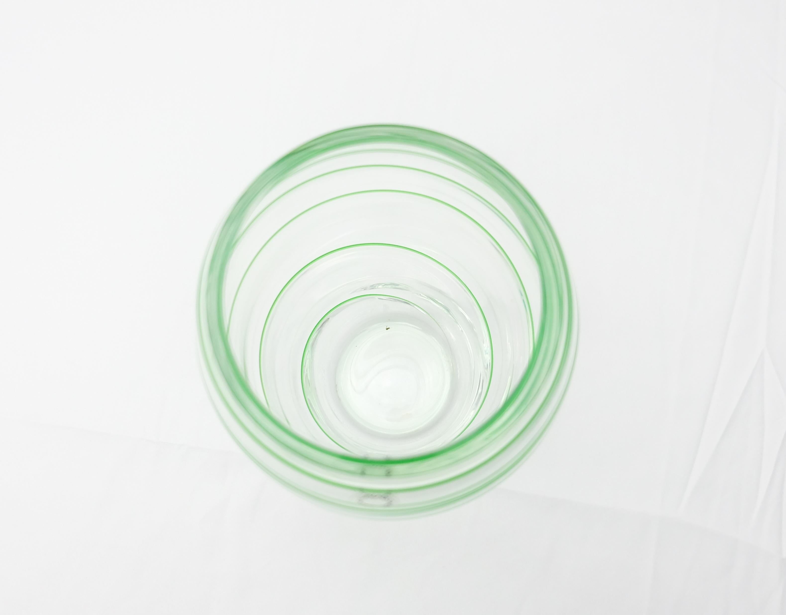 Murano Glass Vase by V. Nason & Co. Italy, Green Swirl Stripe In Excellent Condition For Sale In Miami, FL