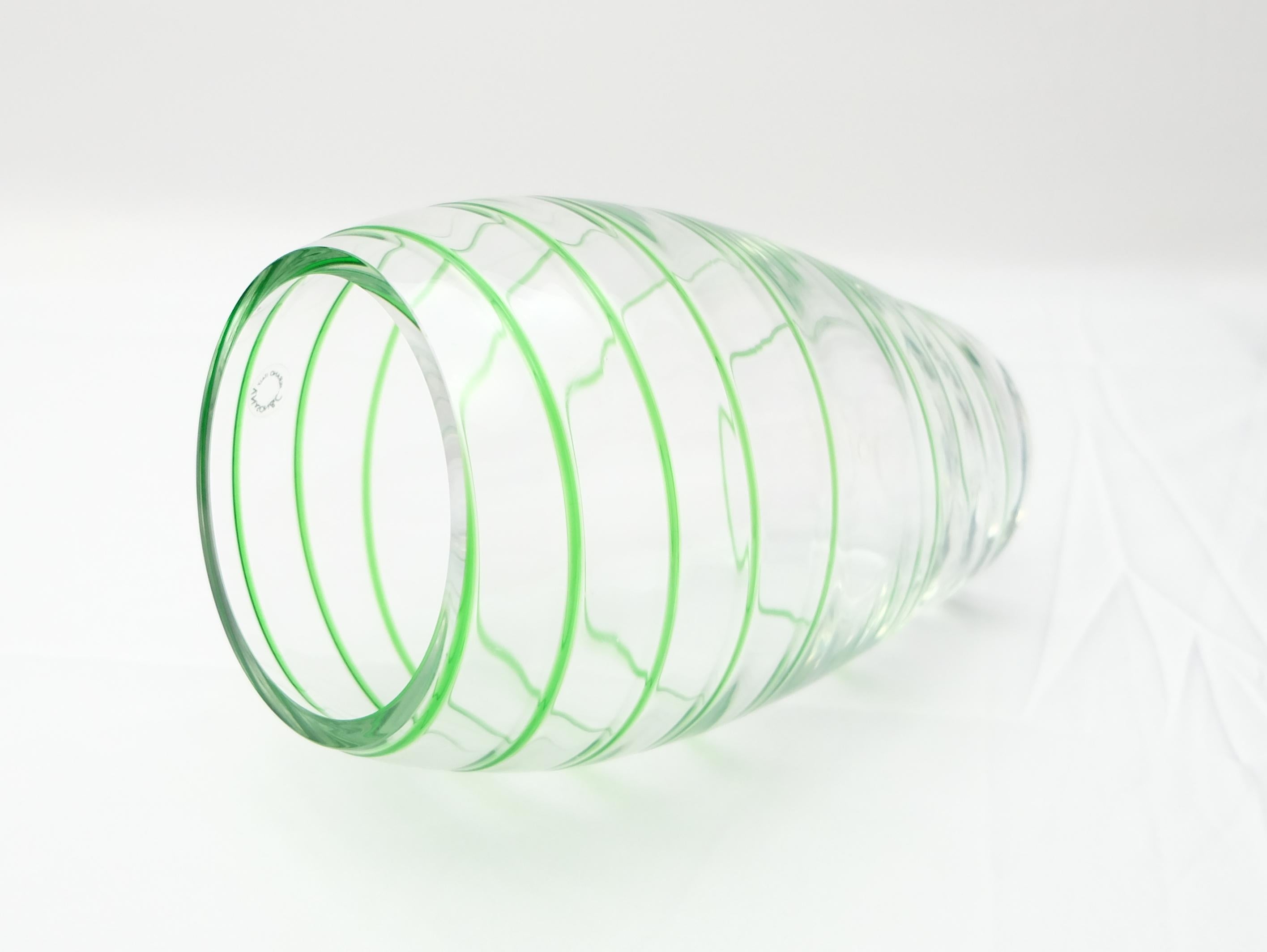 Murano Glass Vase by V. Nason & Co. Italy, Green Swirl Stripe For Sale 3