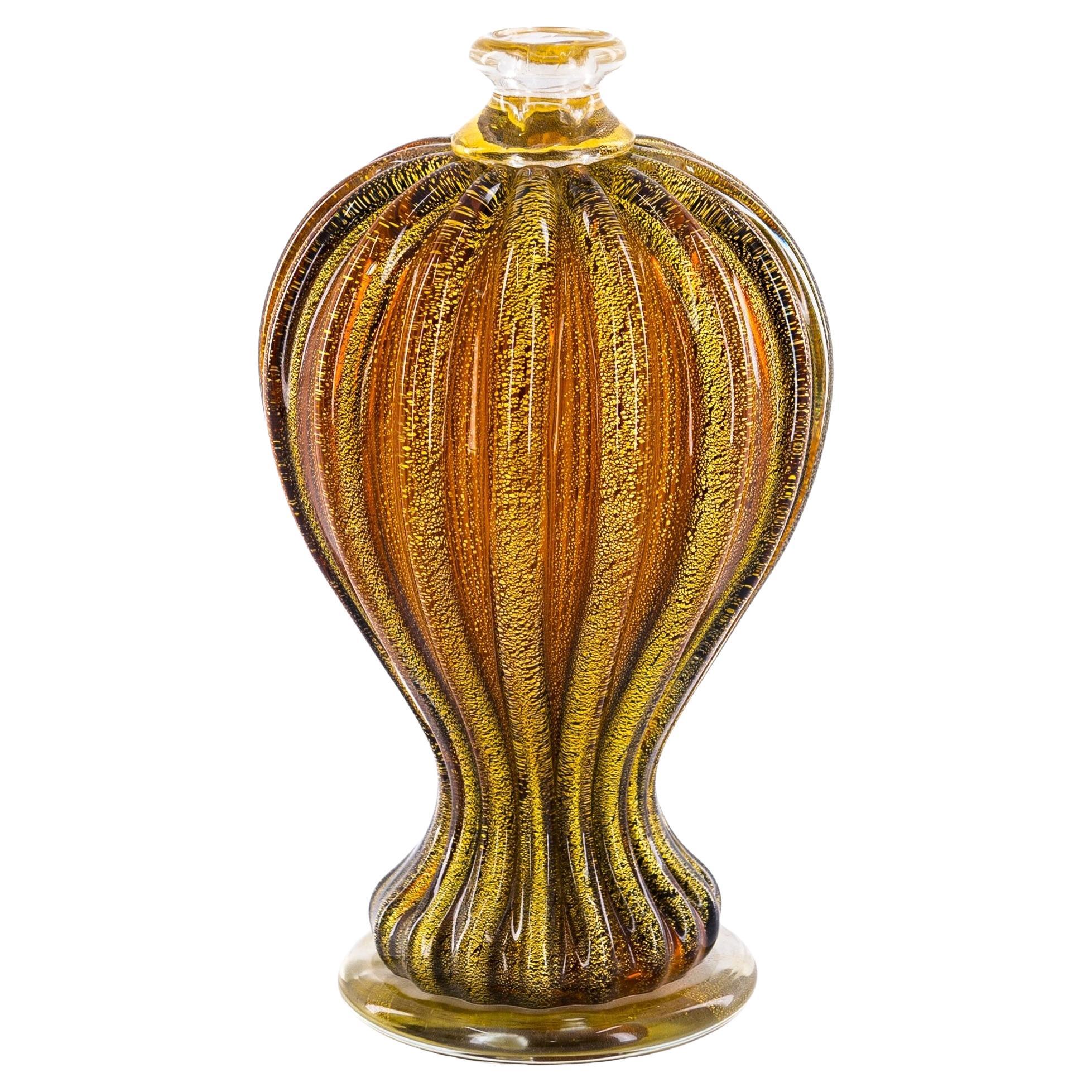 Murano Glass Vase by Vintage Murano Gallery, in ribbon Gold and Amber, 1990s