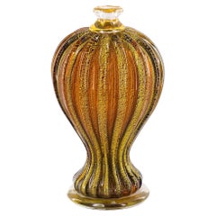Vase en verre de Murano par Vintage Murano Gallery (a) Gallery, en rubans d'or et d'ambre, années 1990