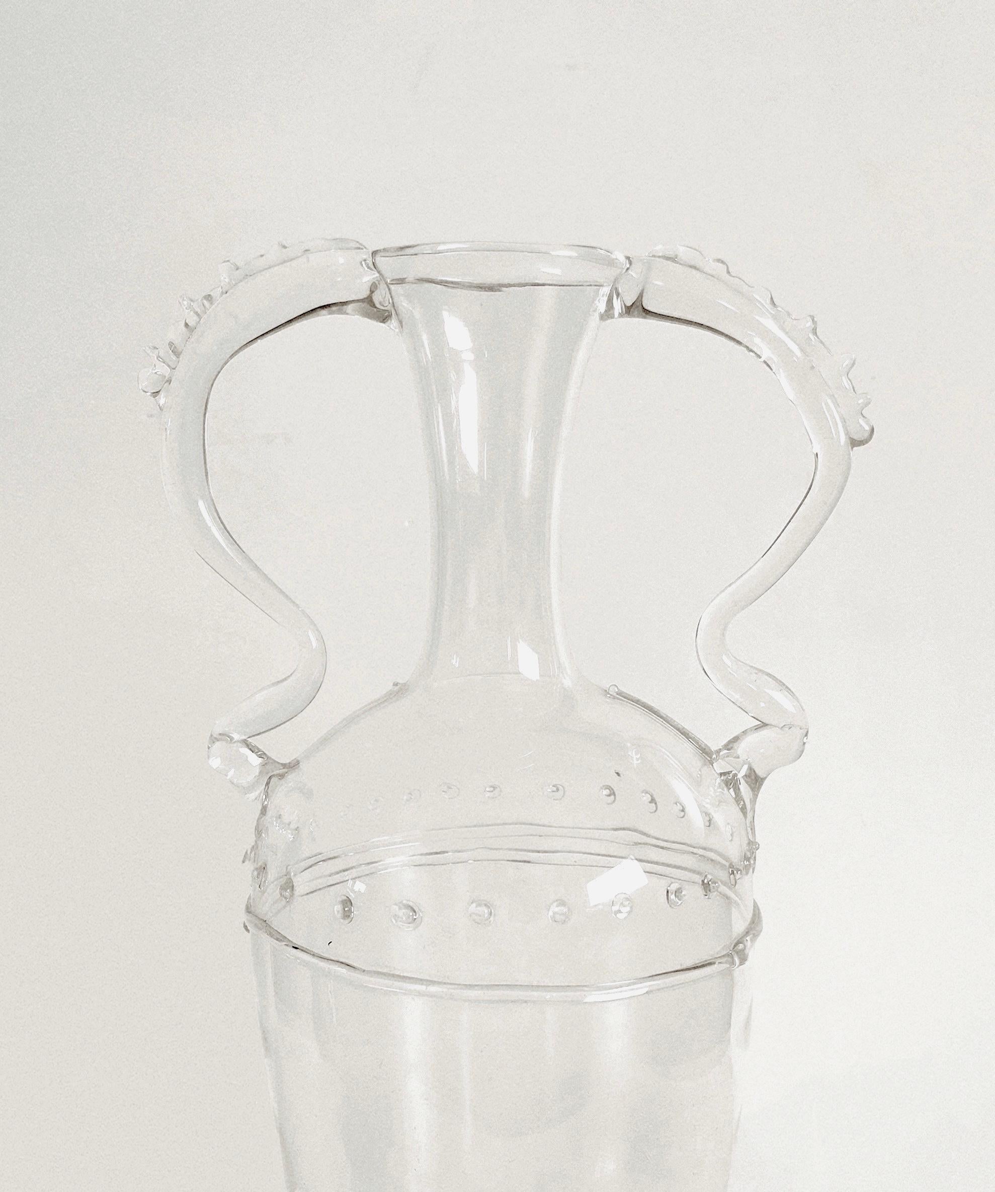 Delicate clear Murano glass vase by Vittorio Zecchin ca. 1930. Pristine condition, no chips or cracks. Price is for the one vase, partner vase available via separate listing.