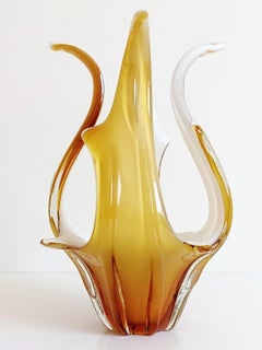 Mid-Century Modern Murano Glass Vase, Amber & Opal, Italy, 1960s