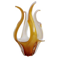 Centre de table en verre de Murano en verre blanc ambré et opale, Italie, années 960