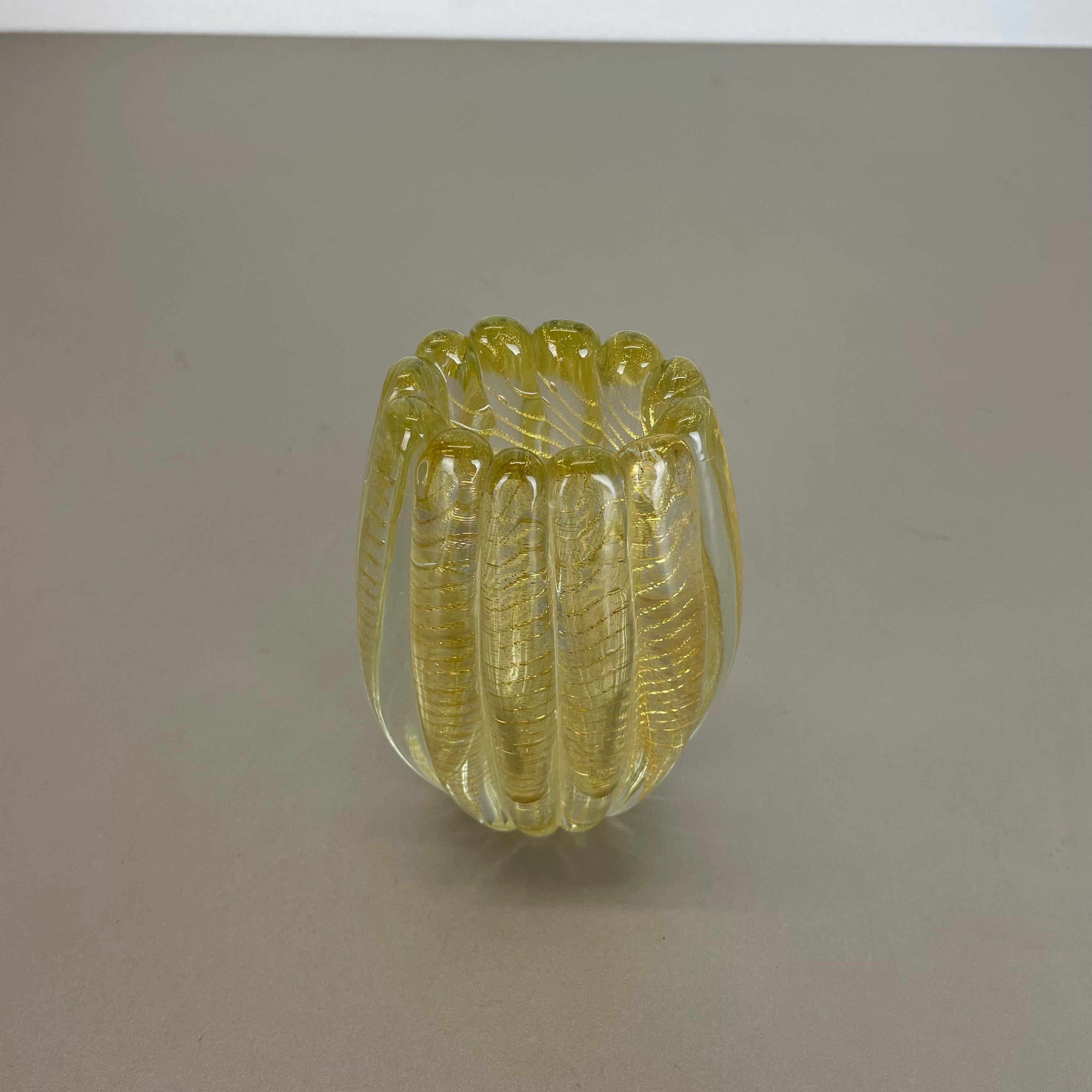 Mid-Century Modern Murano Glass Vase Element Cordonato d'oro by Barovier and Toso, Italy, 1970s For Sale
