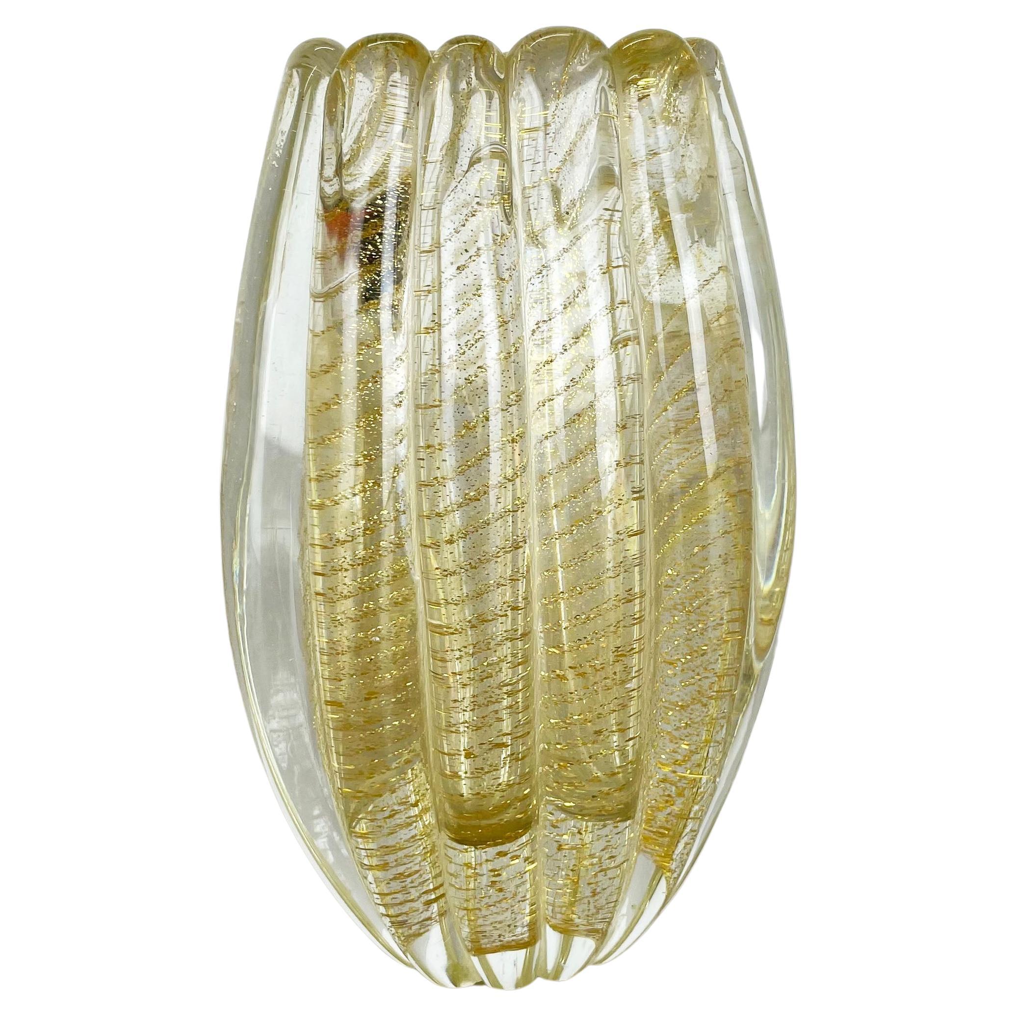 Jarrón de cristal de Murano Elemento Cordonato d'oro de Barovier y Toso, Italia, años 70