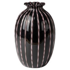 Murano glass vase Fratelli Toso ca. 1965 label, black pink aventurine glass