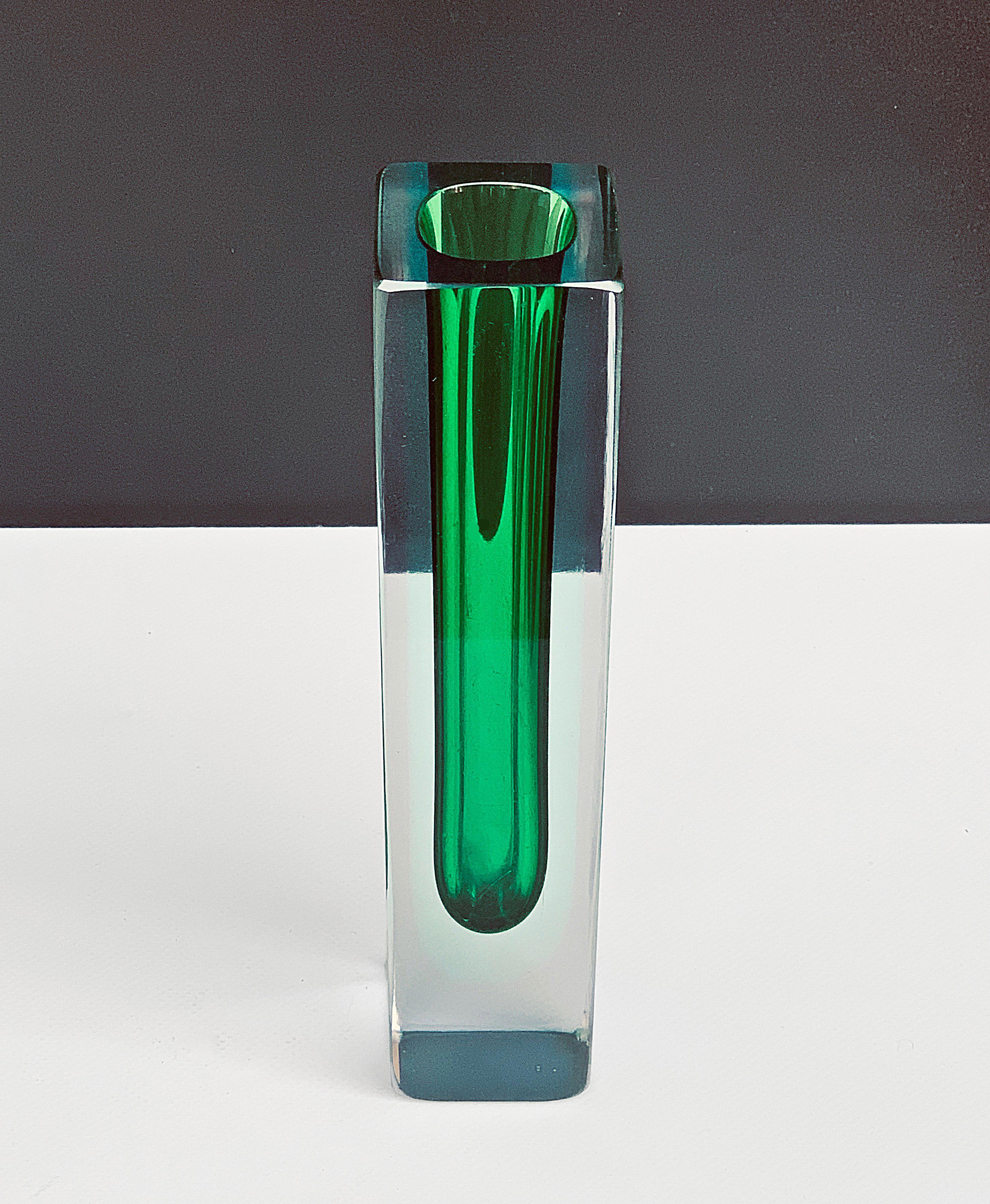 Muranoglas:: Vase grün von Flavio Poli für Seguso:: Italien:: um 1960 3
