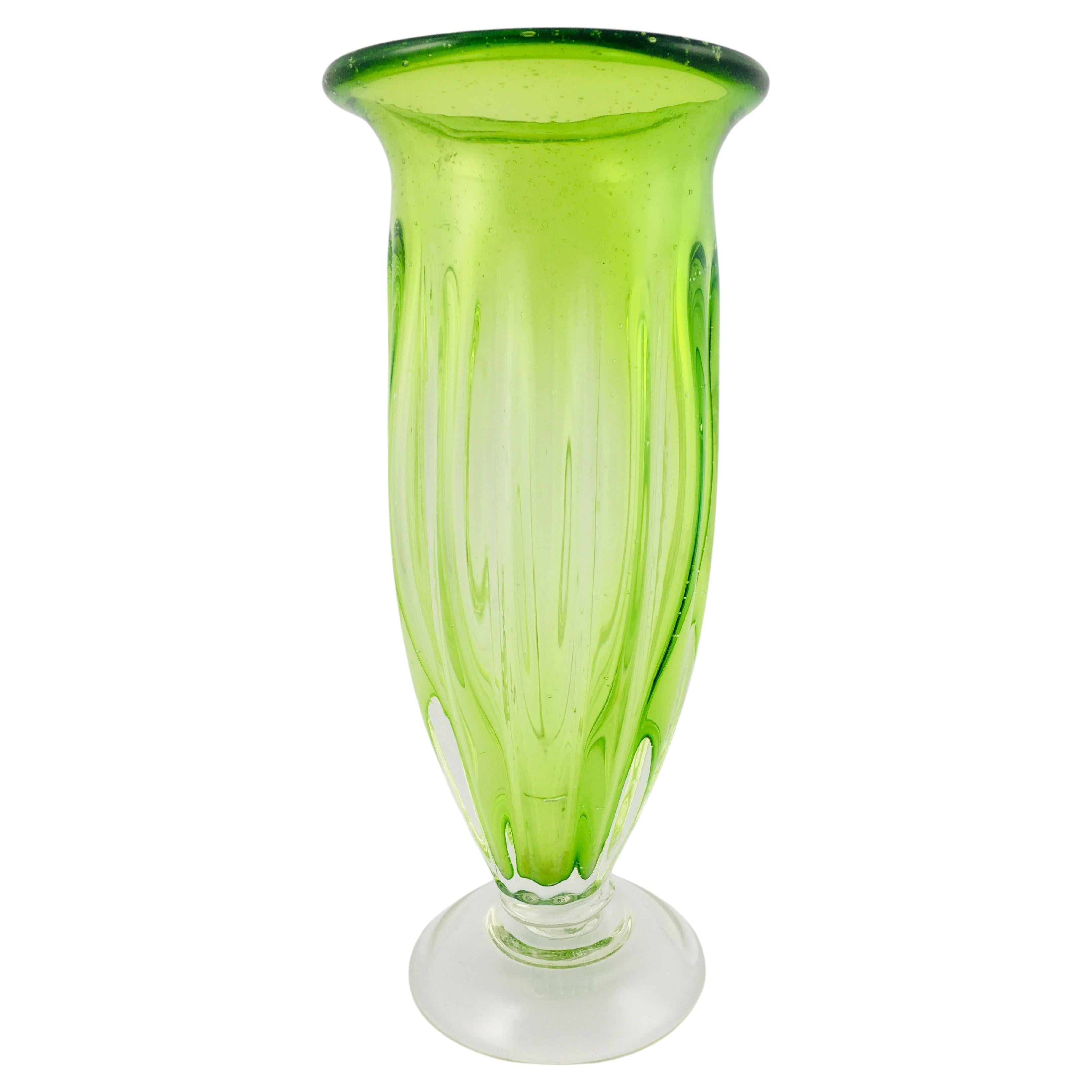 Late 20th Century Green Hand Faceted Murano Glass Vase by Vetreria