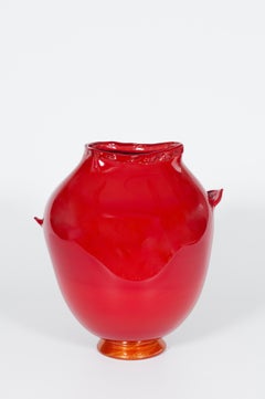 Murano Glass Vase in Red and Gold by Giovanni Dalla Fina, 1990s