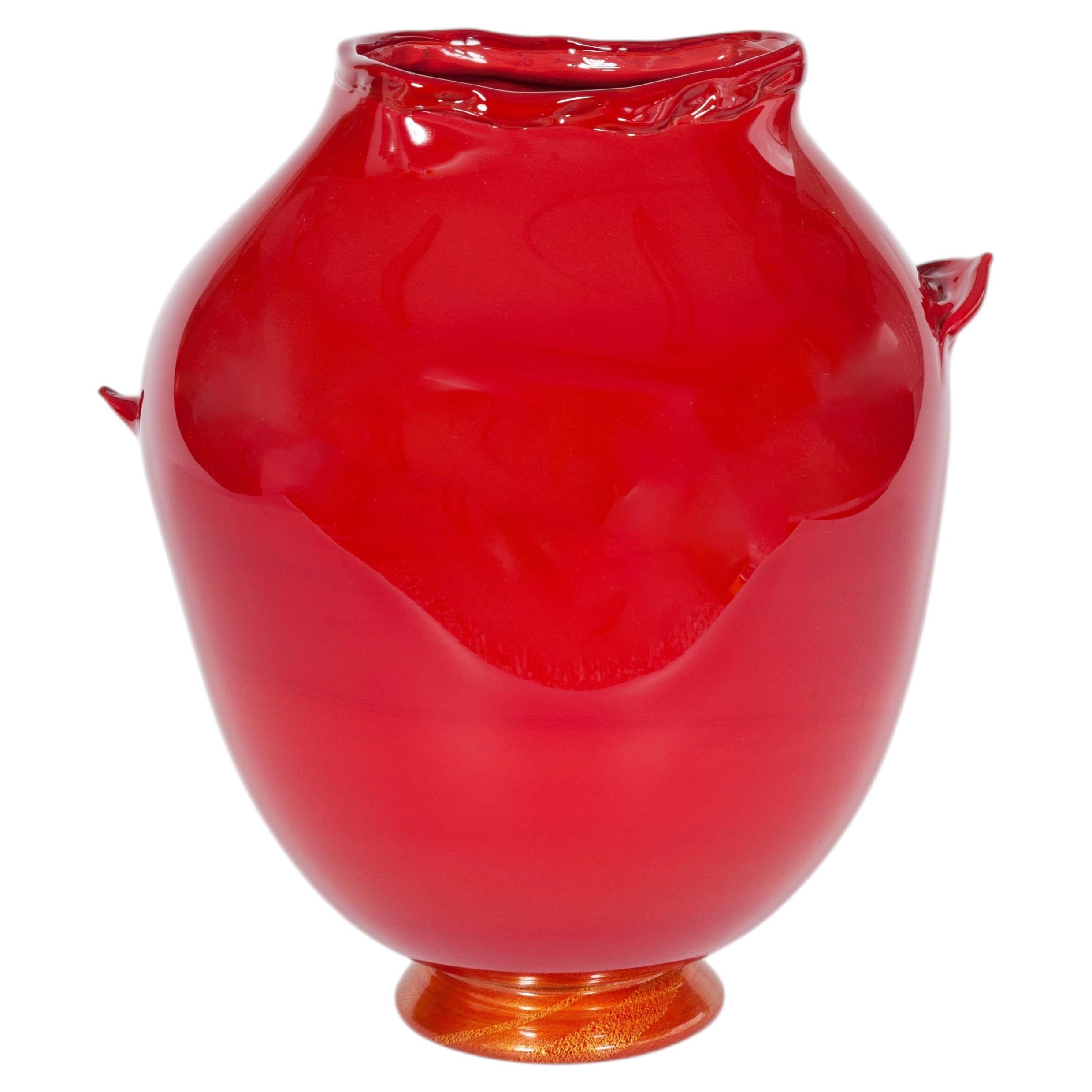 Murano Glass Vase in Red and Gold by Giovanni Dalla Fina, 1990s