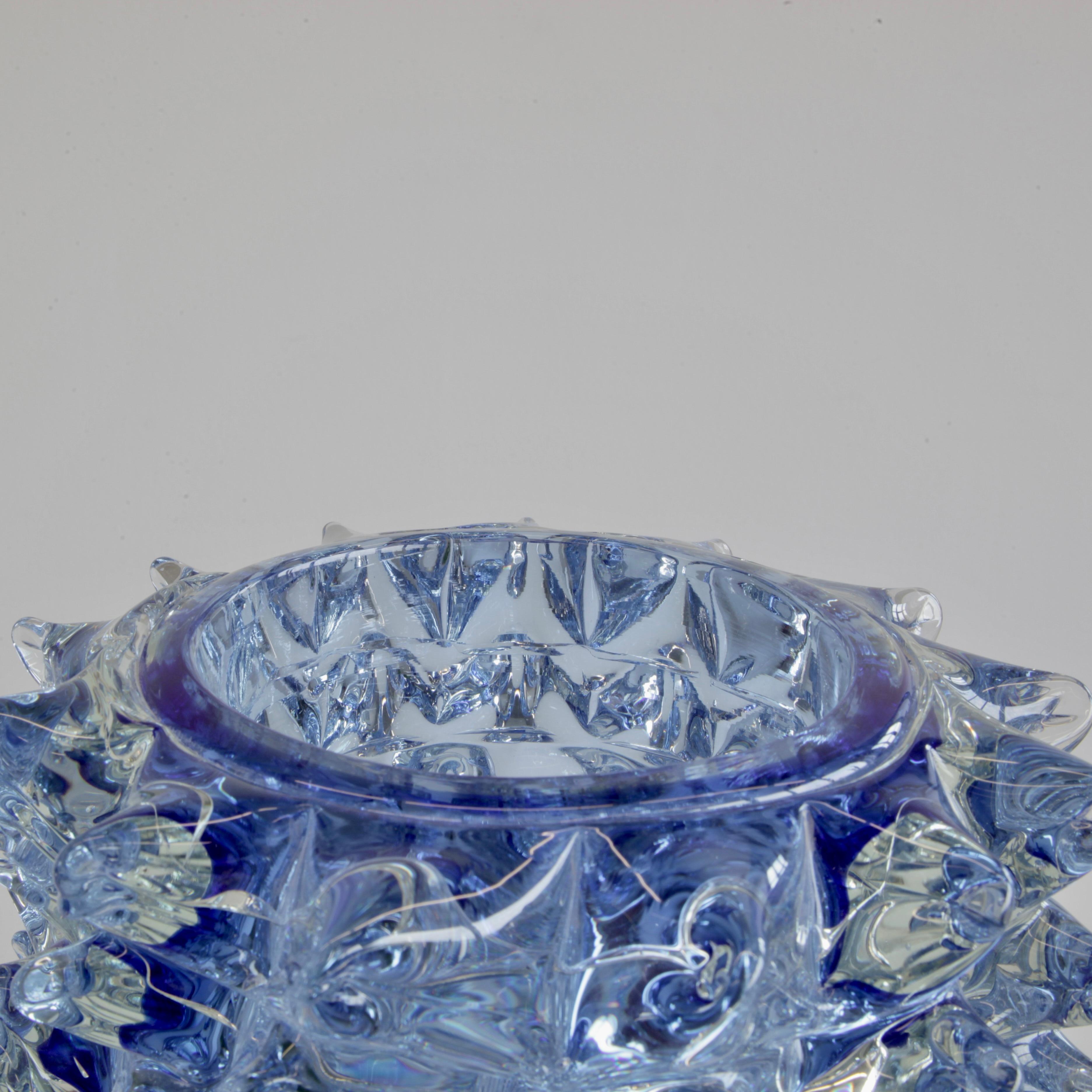 Modern 'ROSTRATO 'Murano Glass Vase, Italy 'Blue Spikes' For Sale