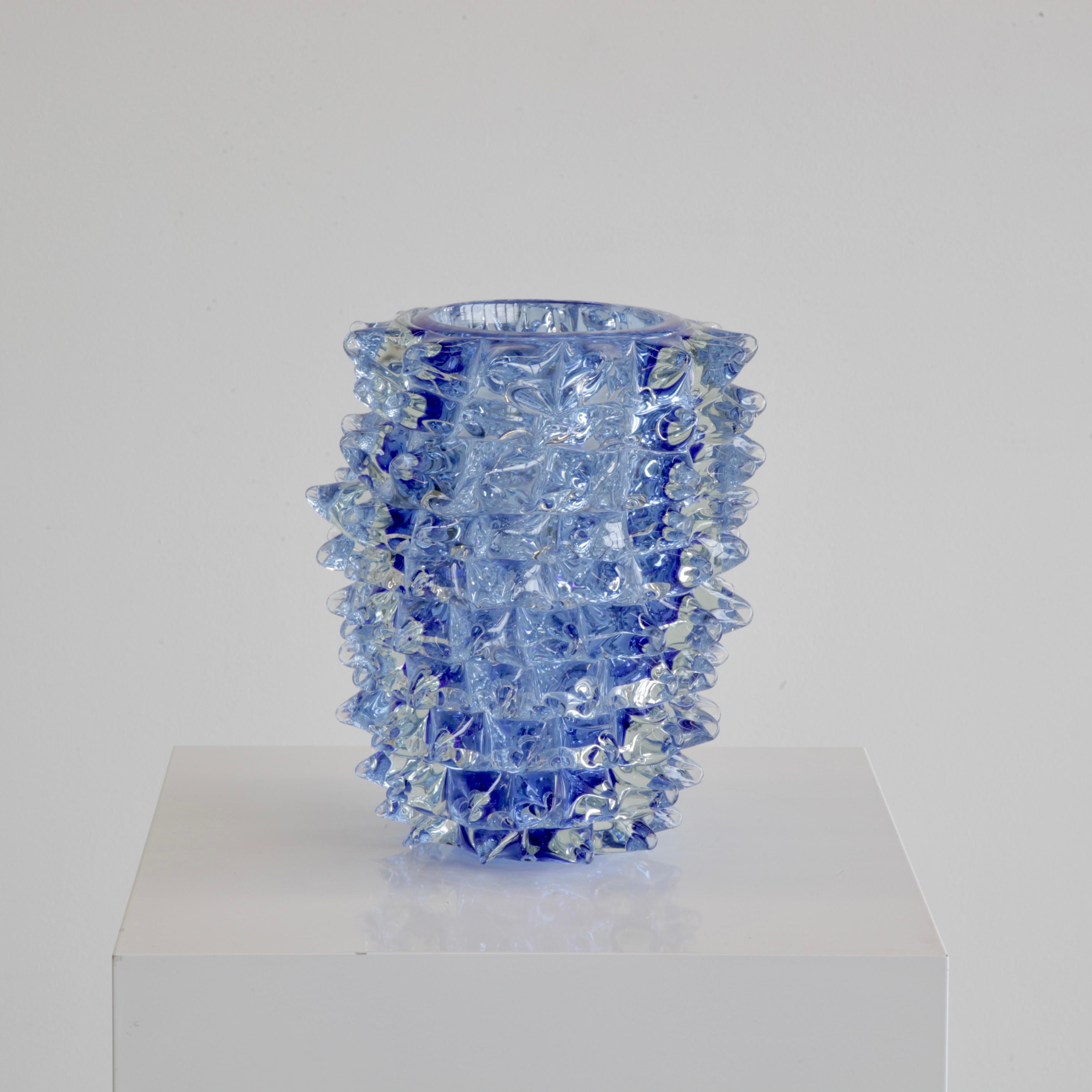 Italian 'ROSTRATO 'Murano Glass Vase, Italy 'Blue Spikes' For Sale
